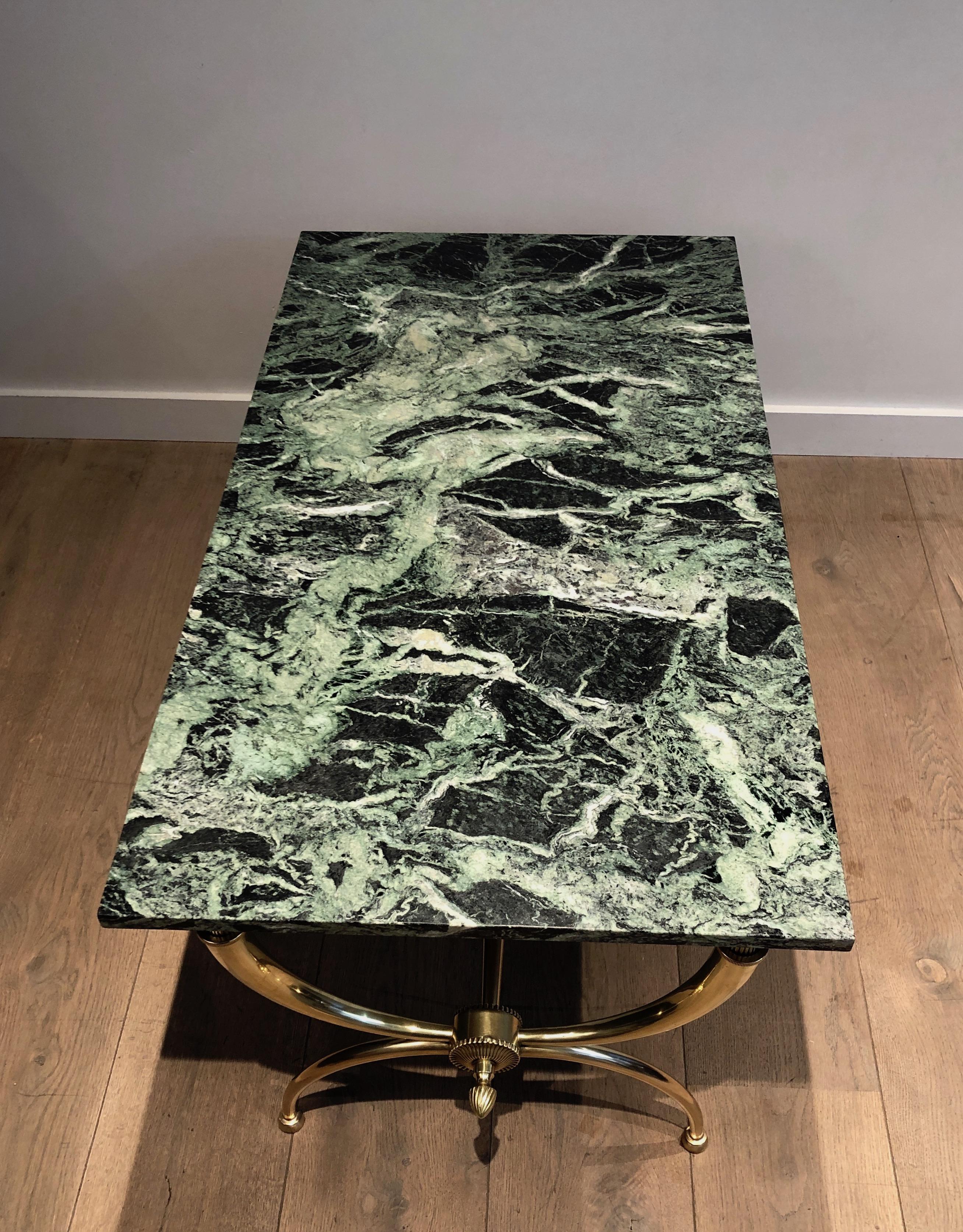 Raymond Subes Brass Coffee Table with Green Marble Top, French by Raymond Subes 8