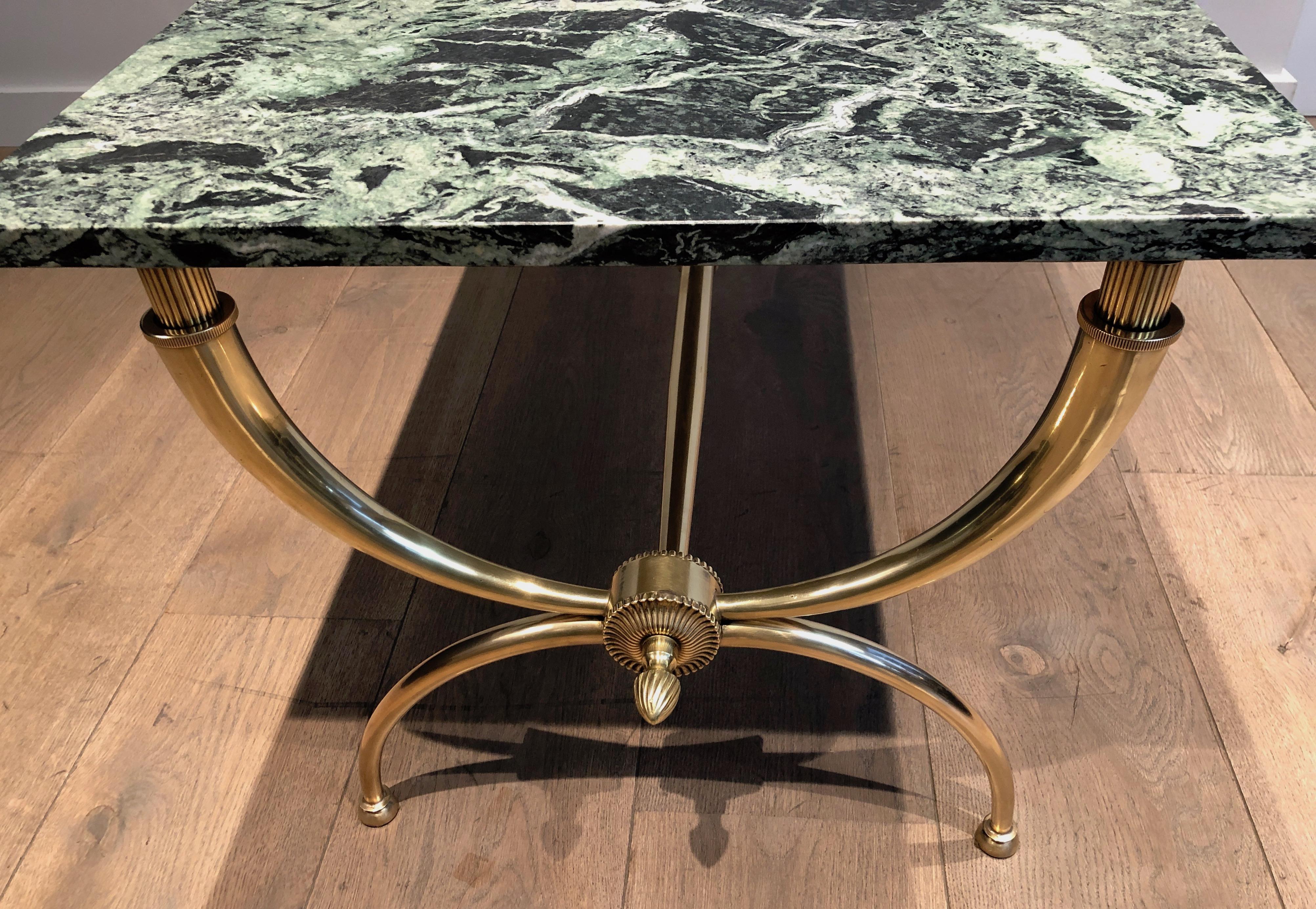 Raymond Subes Brass Coffee Table with Green Marble Top, French by Raymond Subes 12