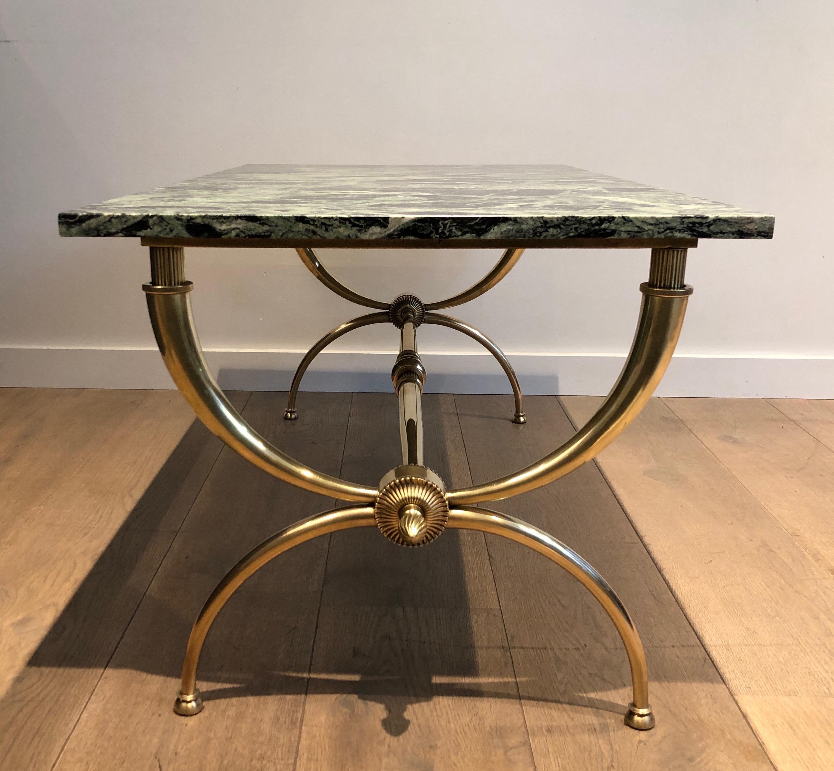 Raymond Subes Brass Coffee Table with Green Marble Top, French by Raymond Subes 1