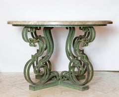 Raymond Subes Französischer Art-Déco-Tisch aus Schmiedeeisen mit Marmorplatte