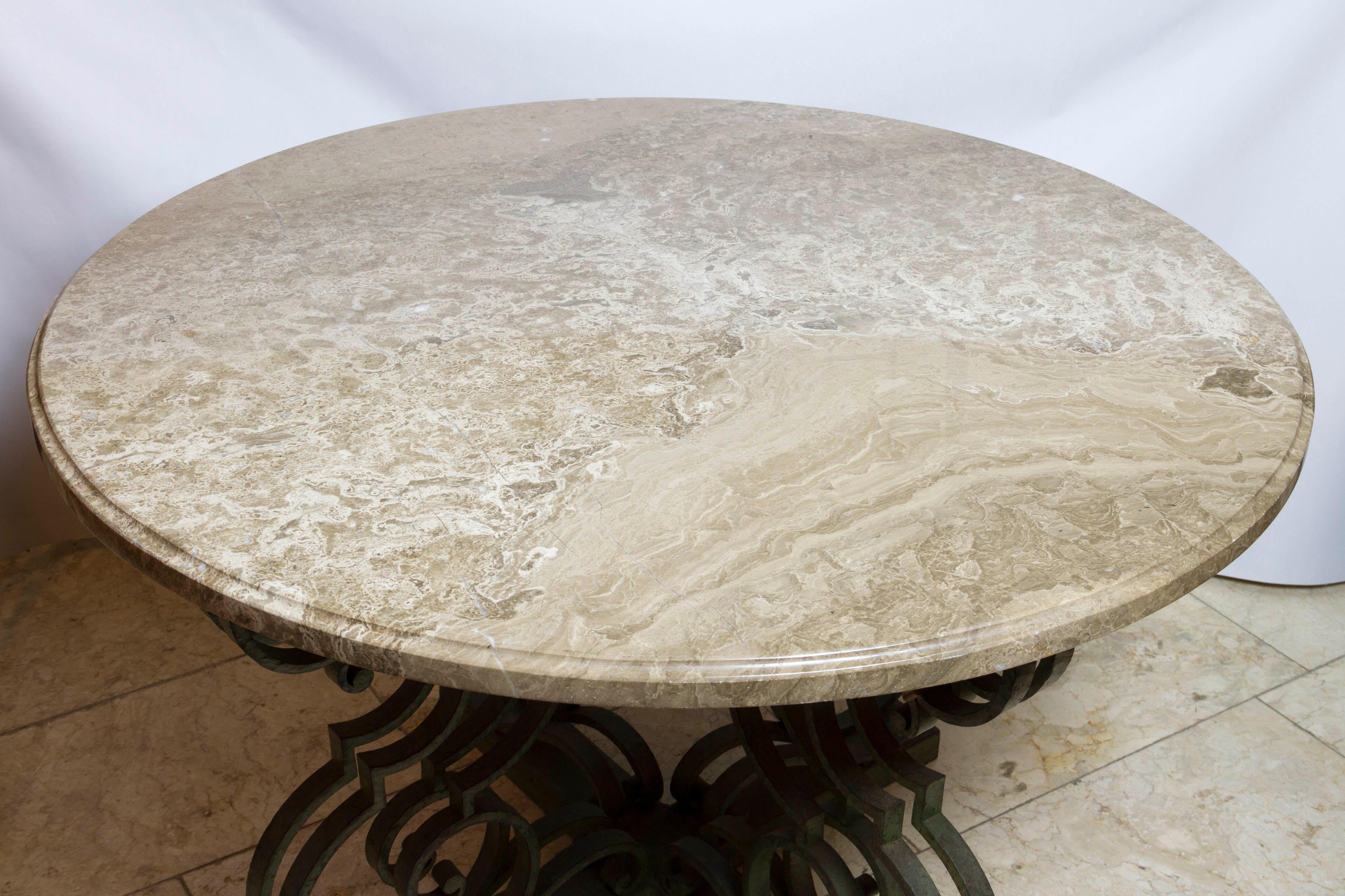 Mid-20th Century Raymond Subes French Art Deco Wrought Iron Marble-Top Table  For Sale