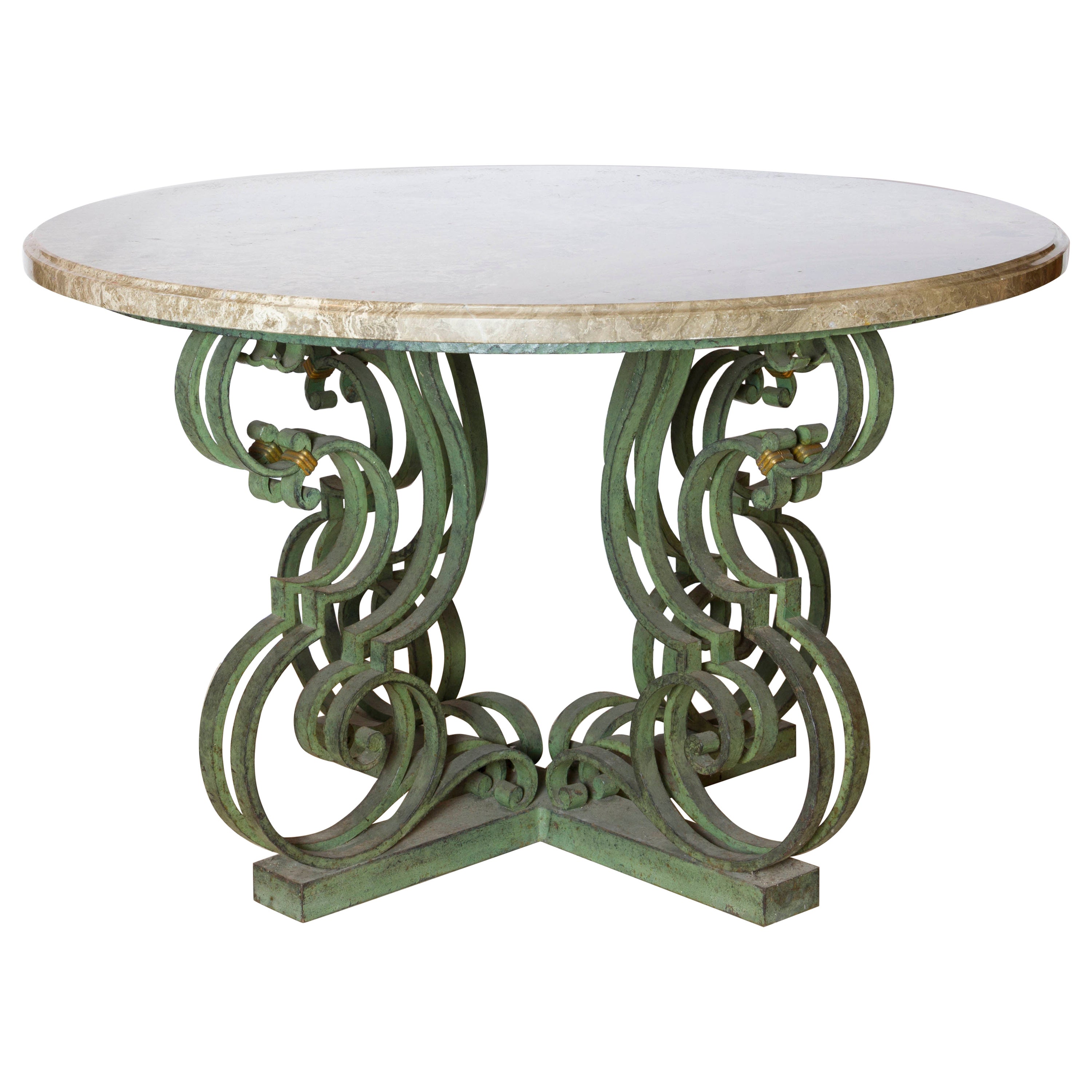 Raymond Subes French Art Deco Wrought Iron Marble-Top Table