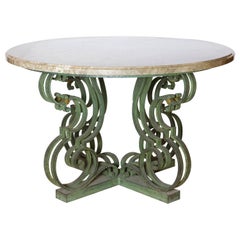 Table Art Déco française Raymond Subes en fer forgé avec plateau en marbre