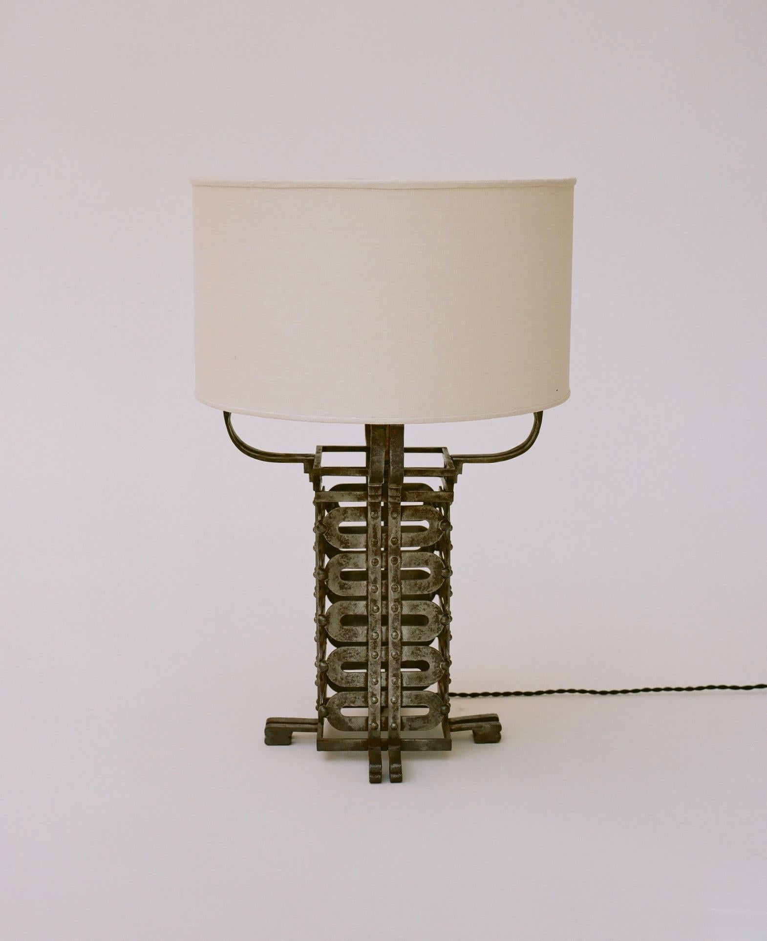 French Raymond Subes Ironwork Table Lamp, circa 1925