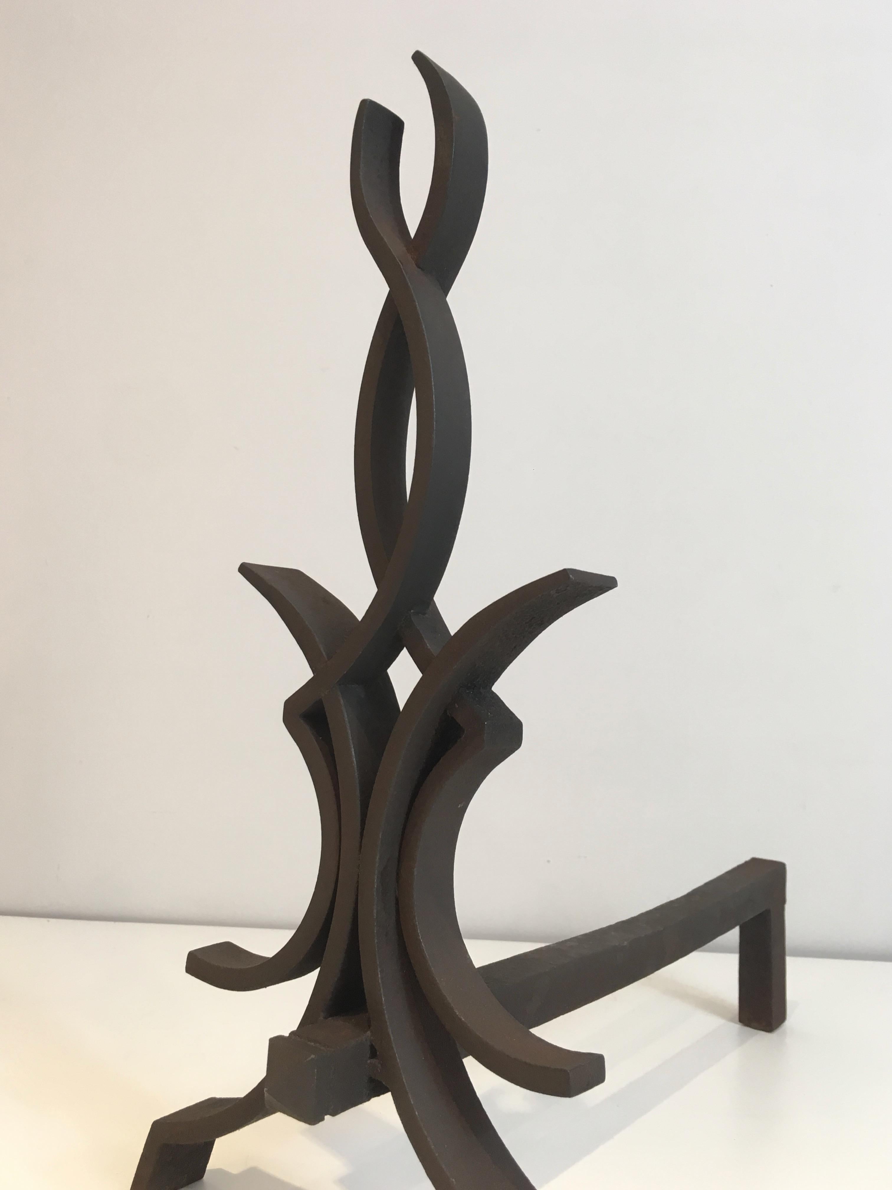 Raymond Subes, Pair of Wrought Iron Andirons, French, Circa 1940 For Sale 6