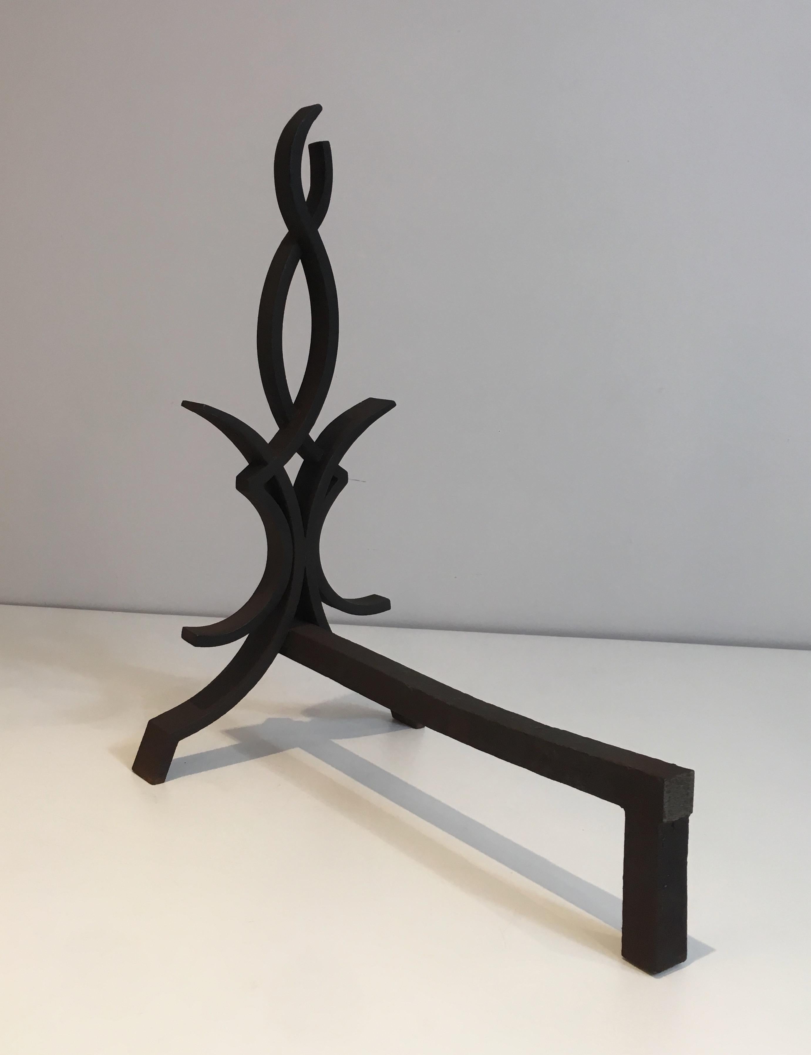 Raymond Subes, Pair of Wrought Iron Andirons, French, Circa 1940 For Sale 8