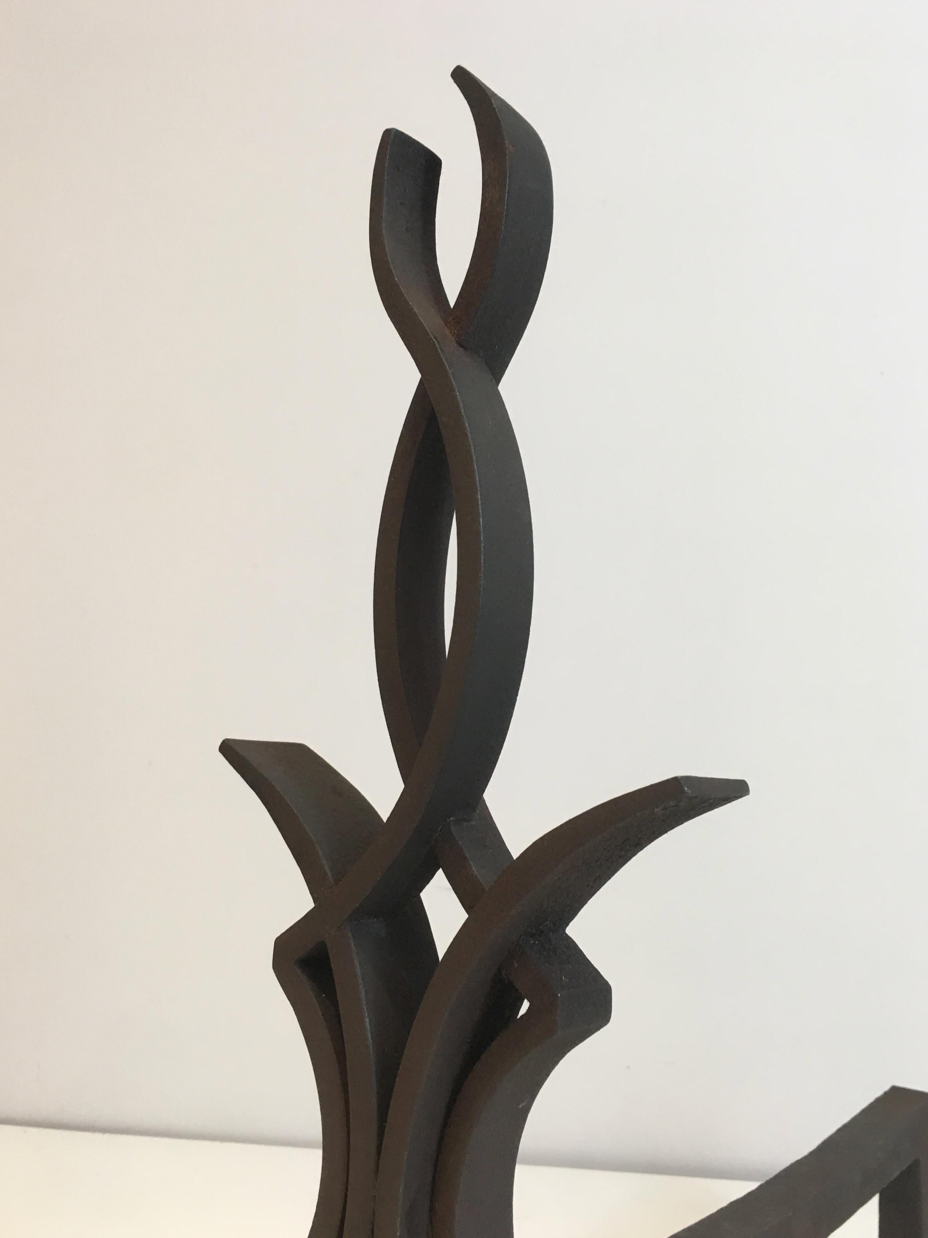 Raymond Subes, Pair of Wrought Iron Andirons, French, Circa 1940 For Sale 9