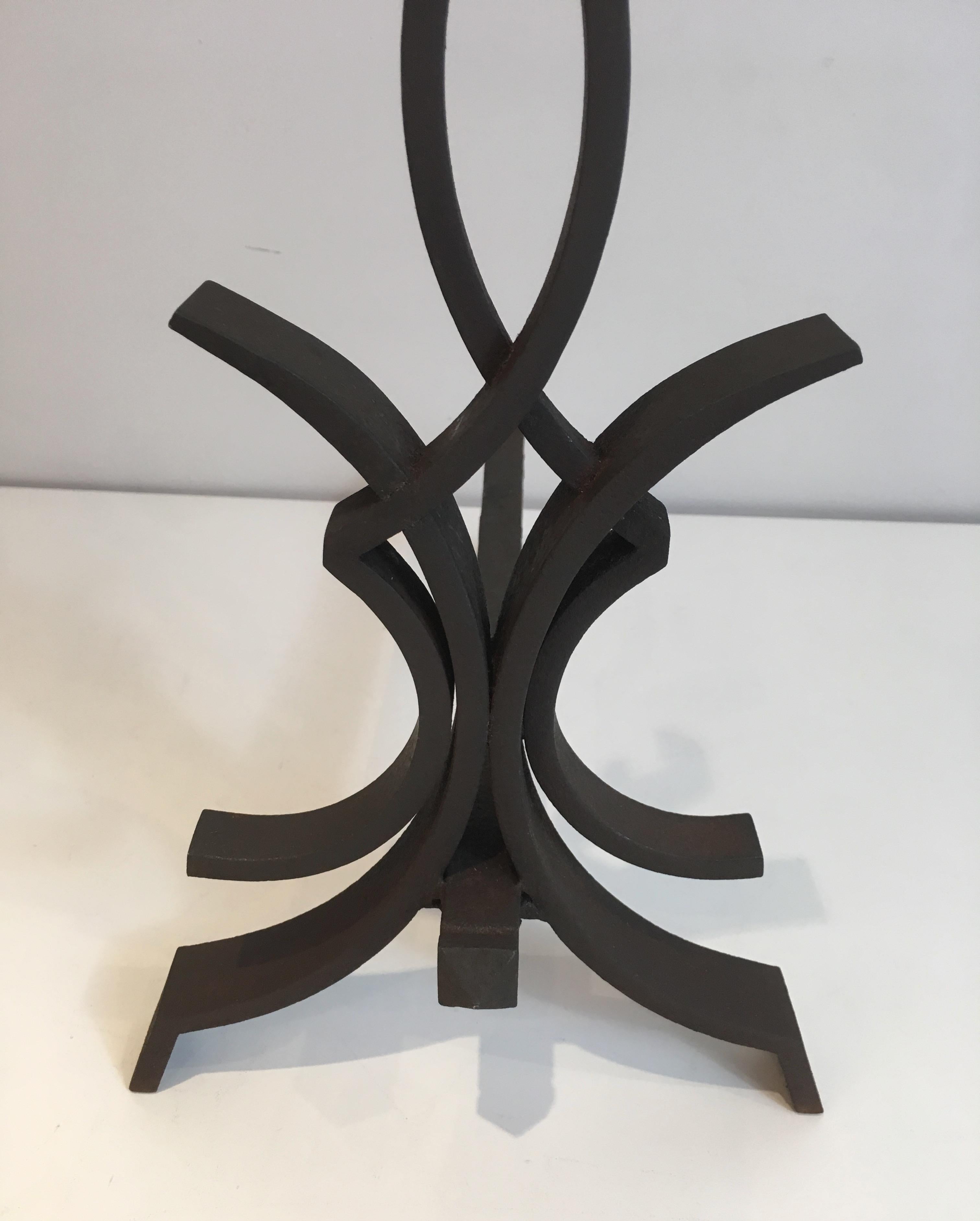 Raymond Subes, Pair of Wrought Iron Andirons, French, Circa 1940 For Sale 11