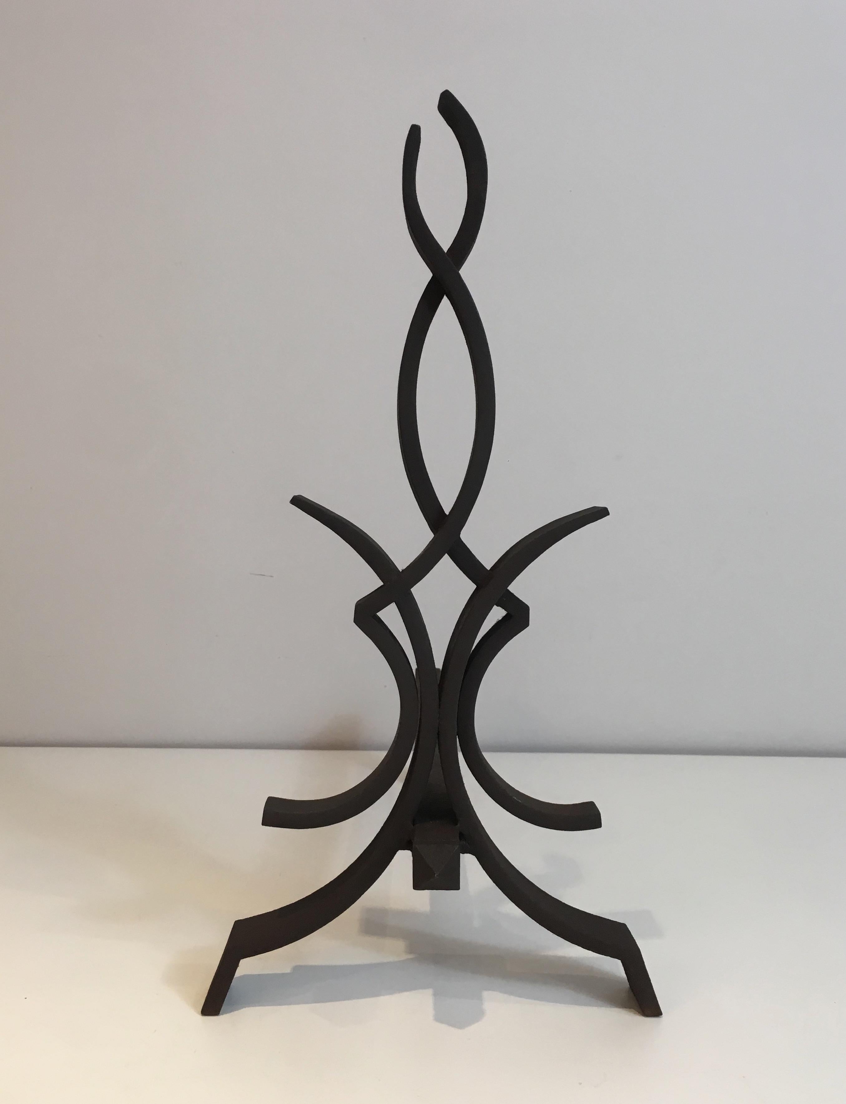 Mid-20th Century Raymond Subes, Pair of Wrought Iron Andirons, French, Circa 1940 For Sale