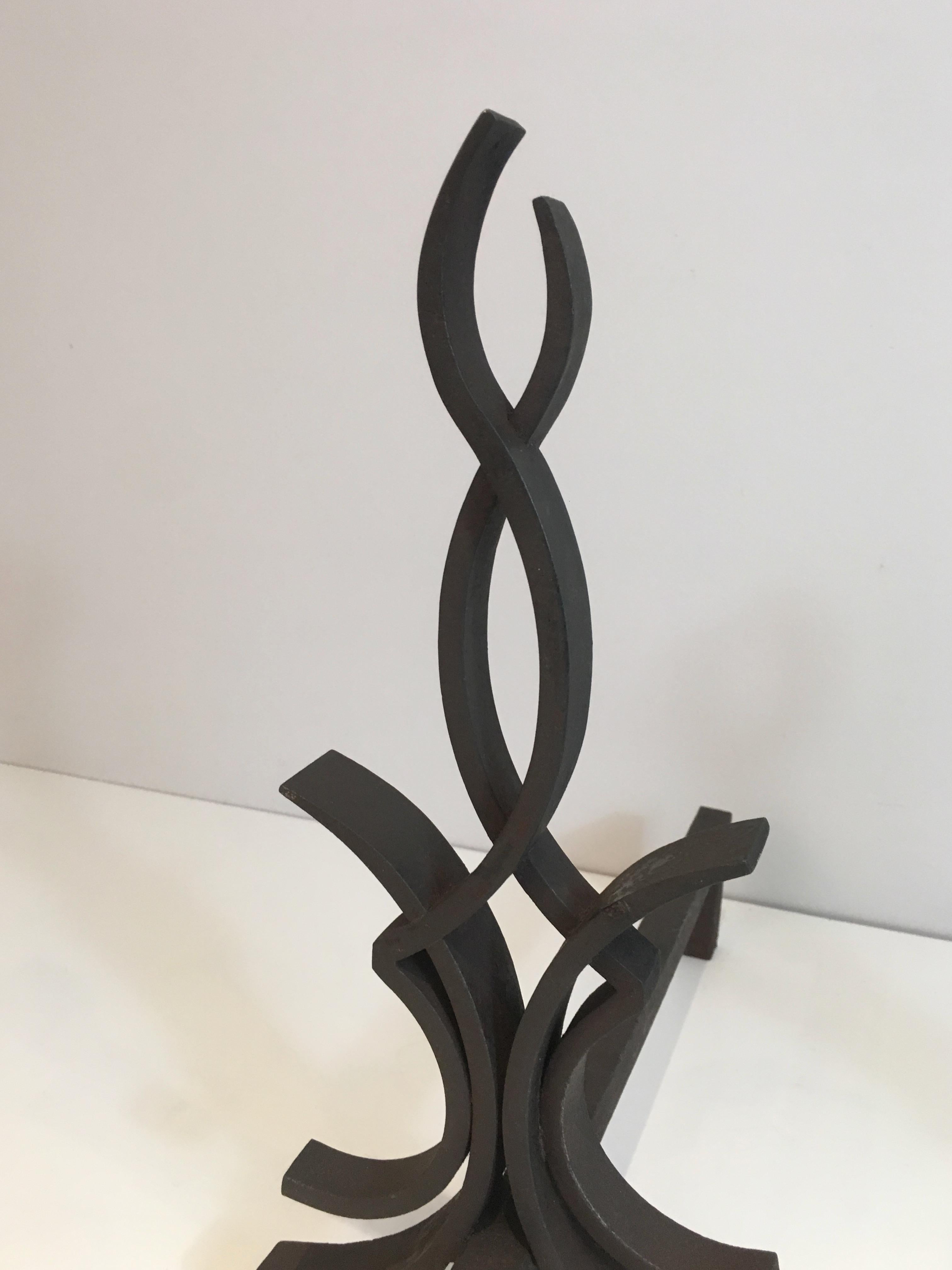 Raymond Subes, Pair of Wrought Iron Andirons, French, Circa 1940 For Sale 2