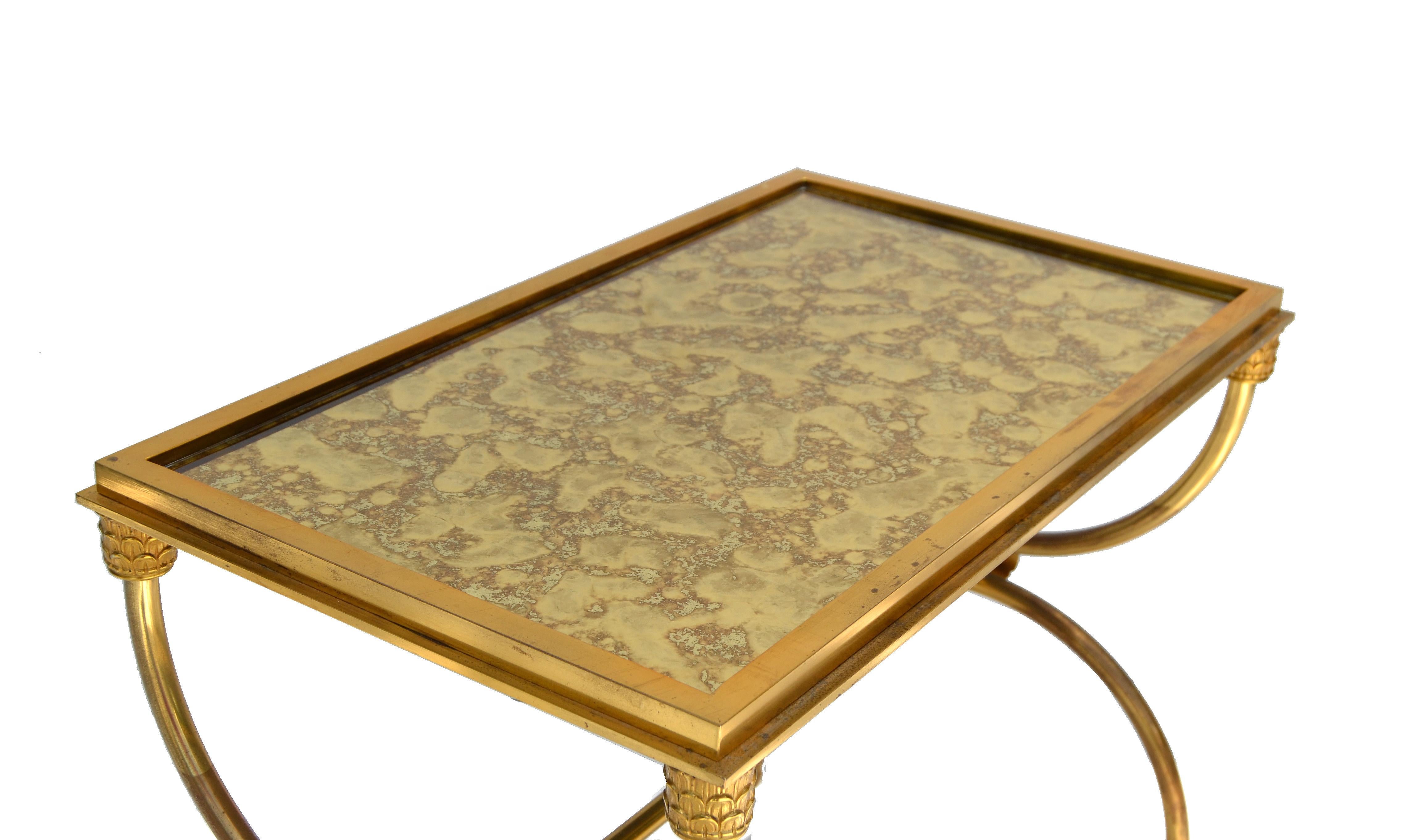 Raymond Subes Style Bronze Side Table Cloudy Mirror Glass French Neoclassical For Sale 5