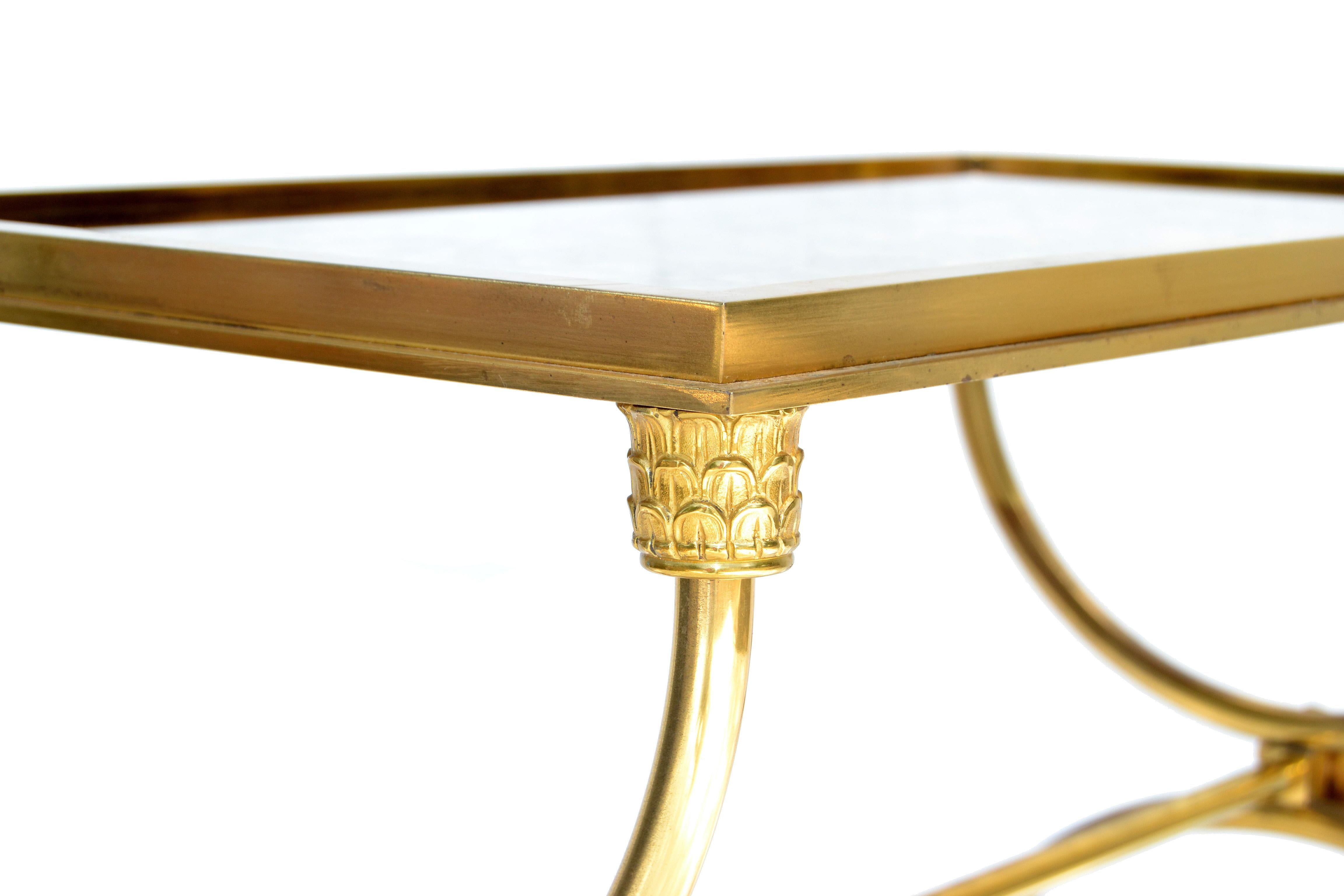 Raymond Subes Style Bronze Side Table Cloudy Mirror Glass French Neoclassical 1