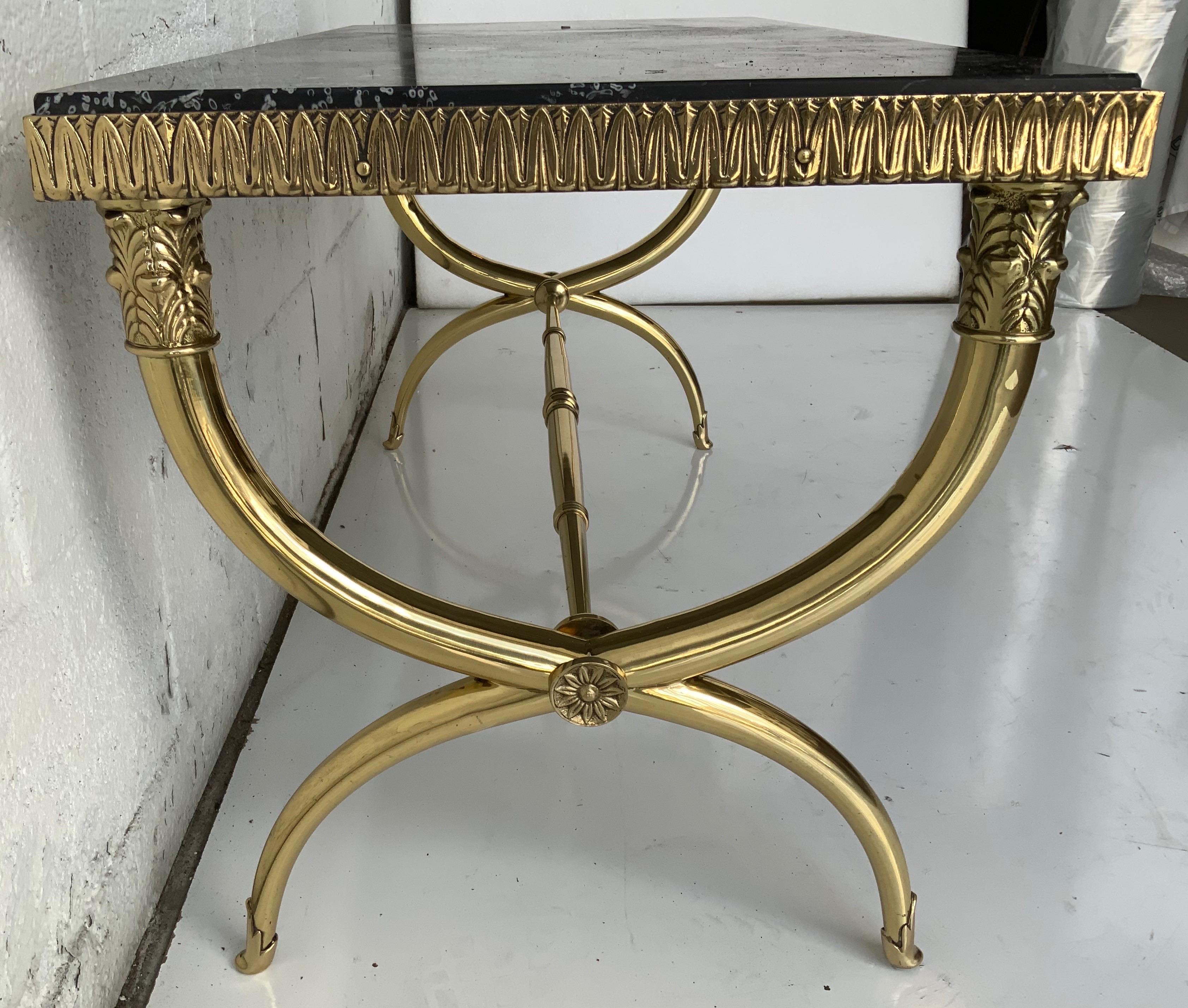 Brass Raymond Subes Style Marble Top French Coffee Table 