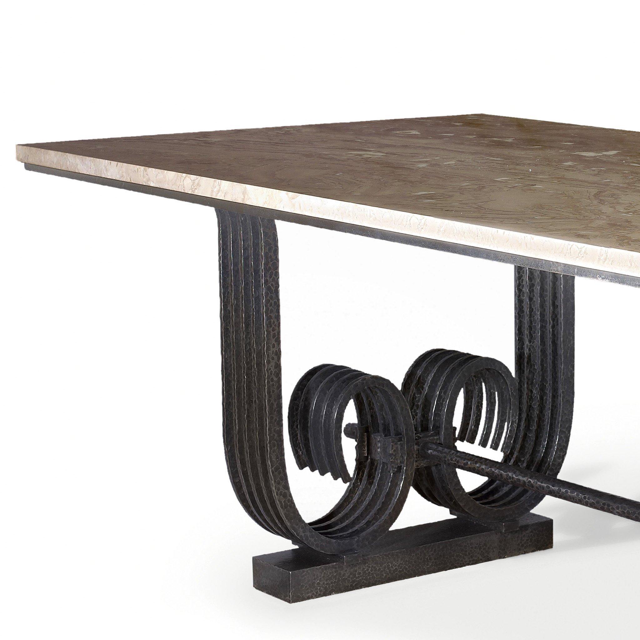 Art Deco Raymond Subes Wrought Iron and Marble Table For Sale