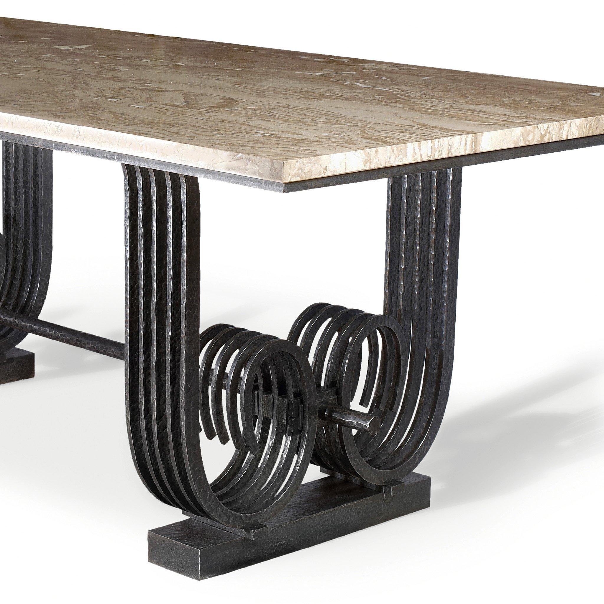 French Raymond Subes Wrought Iron and Marble Table For Sale