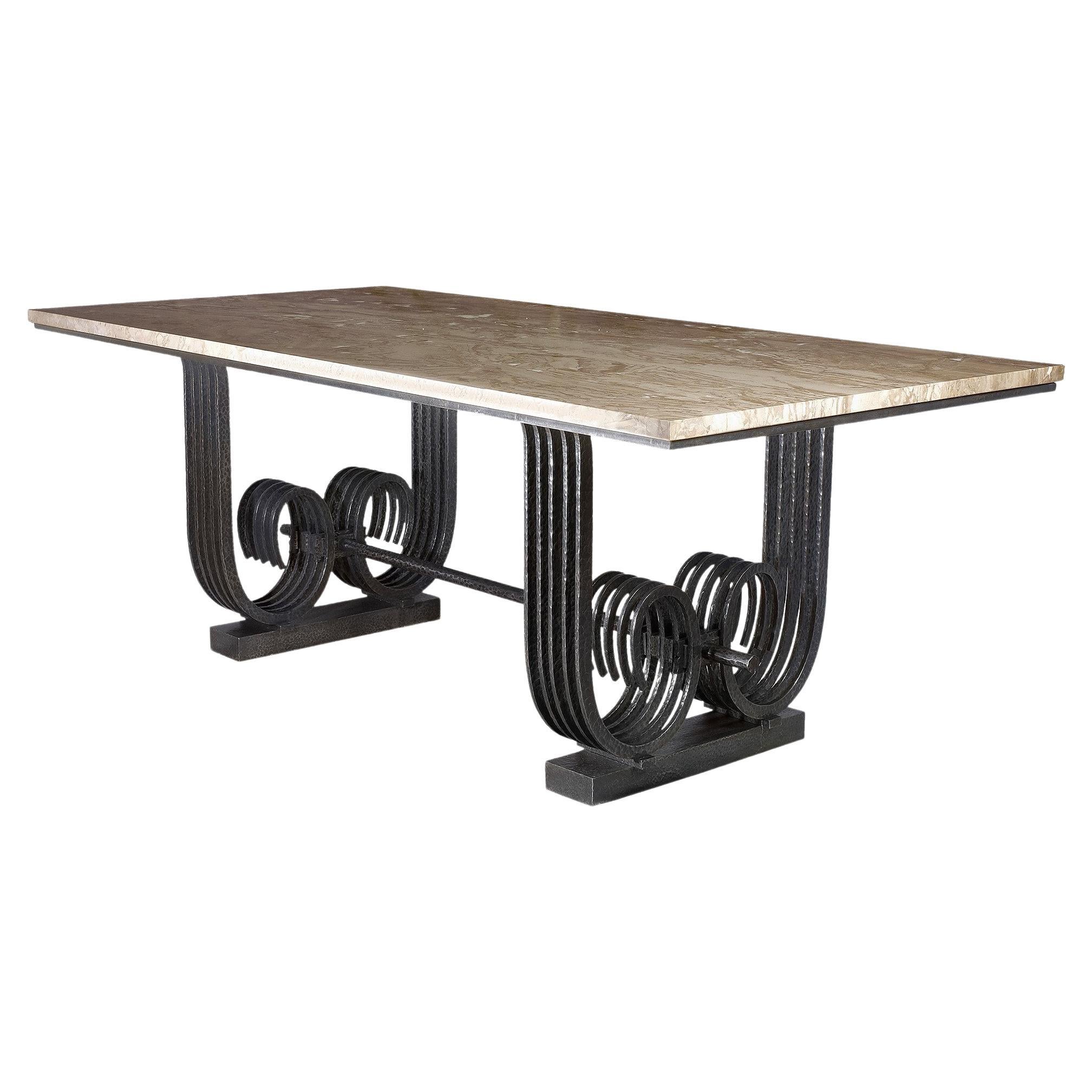 Raymond Subes Wrought Iron and Marble Table For Sale