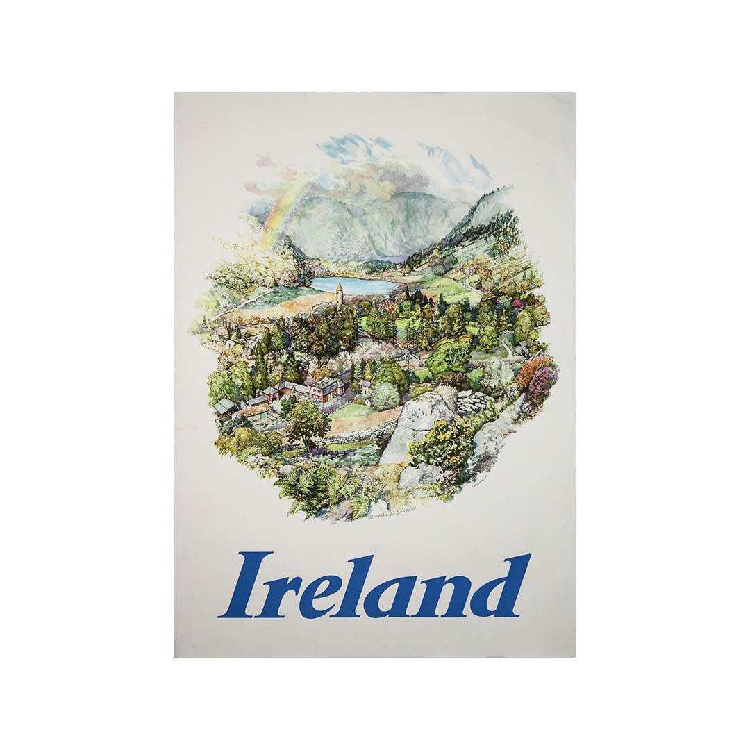 This beautifully illustrated 1952 original poster captures the breathtaking charm of Glendalough, one of Ireland’s most historically and spiritually significant locations. Created by British artist and Royal Academician Raymond Teague Cowern, this