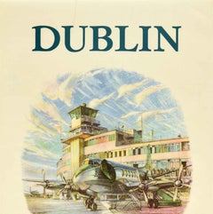Original Vintage Poster Dublin Fly SAS & Aer Lingus Irish Air Lines Airport Art