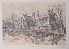 Vintage Wadham College, Oxford 20th century lithograph by R T Cowern