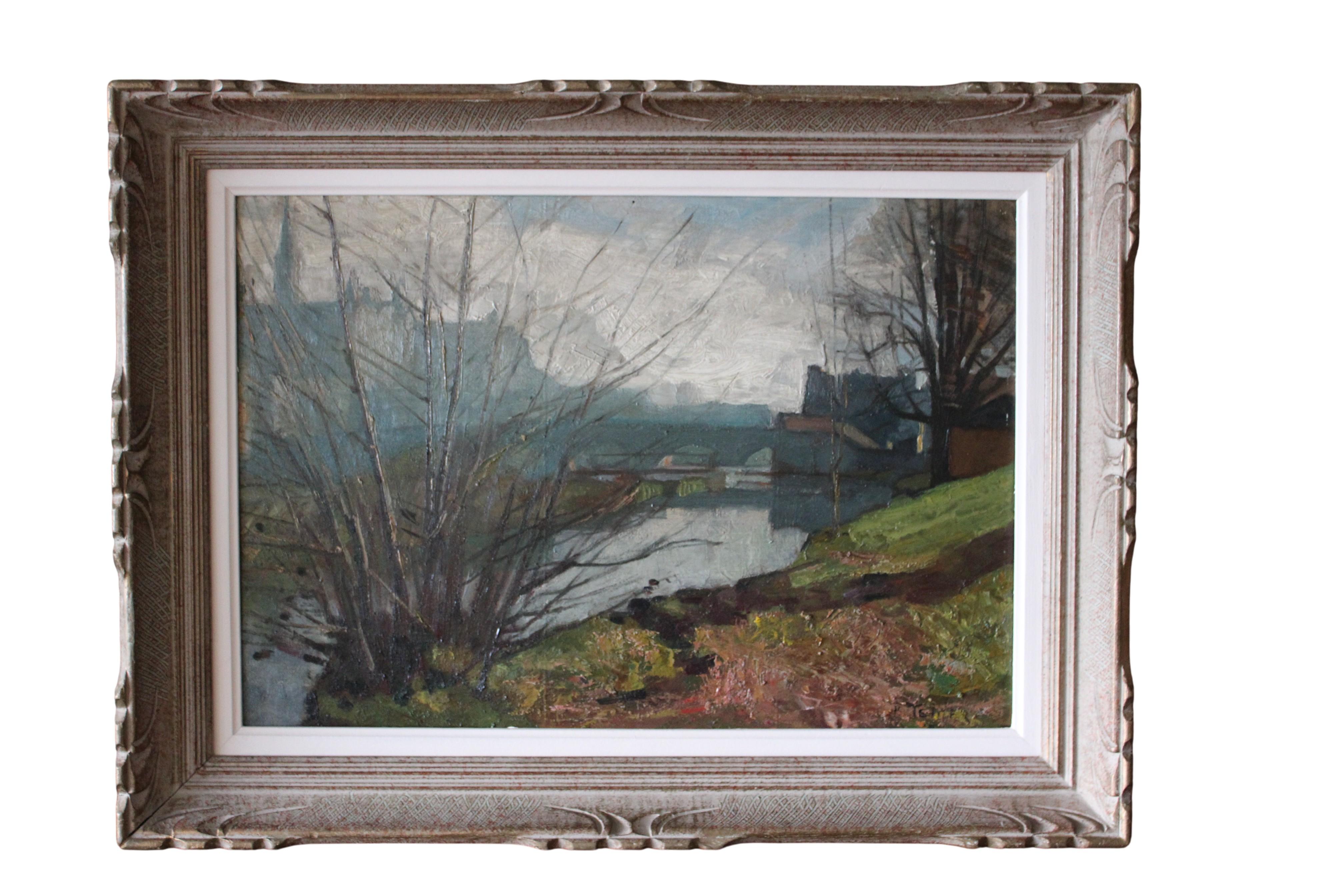 Landschaft Ölgemälde, Winterlandschaft des französischen Künstlers Raymond Tellier