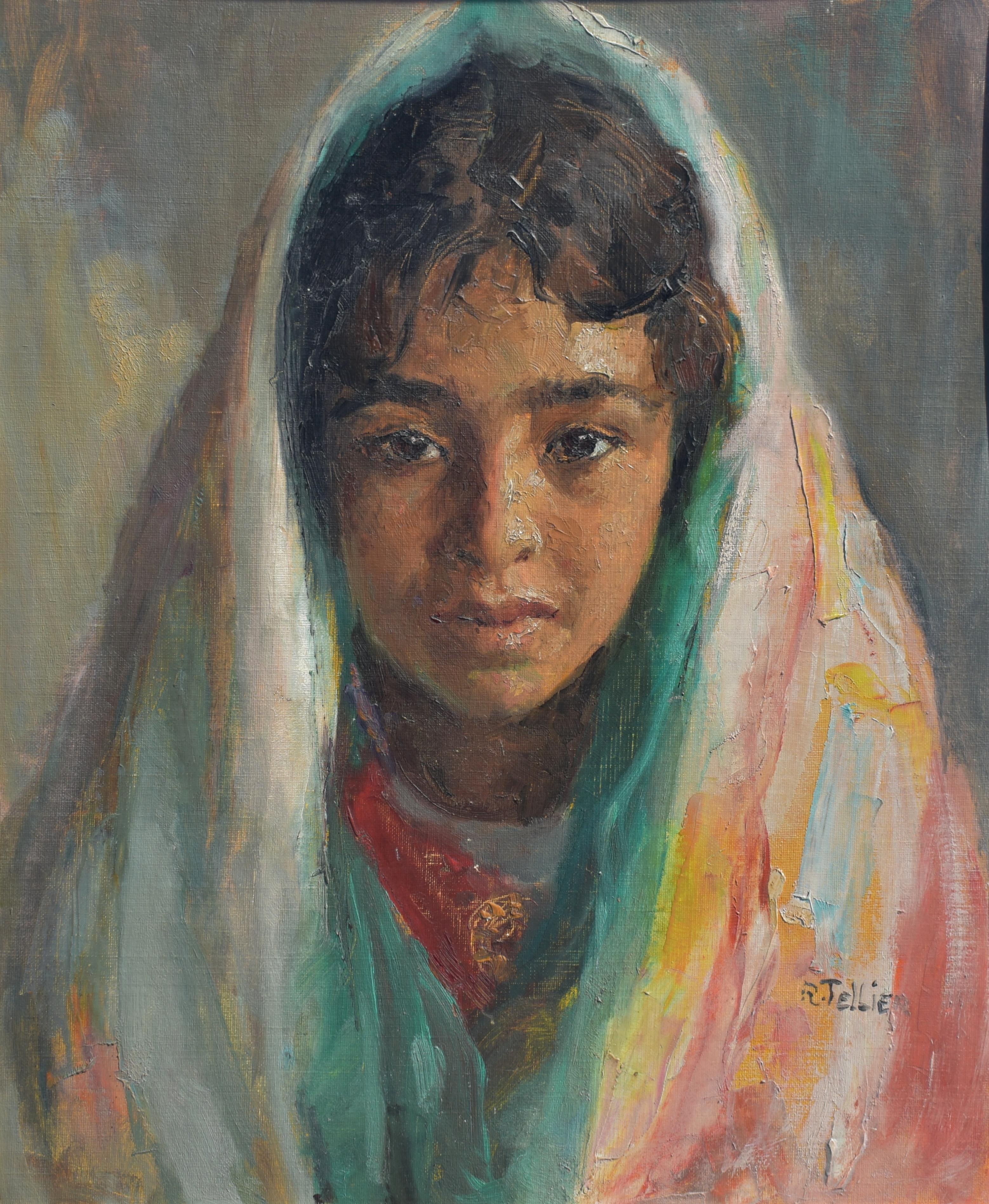 Raymond TELLIER (1897-1985) Ritratto orientalista dipinto a olio - Painting di Raymond Tellier