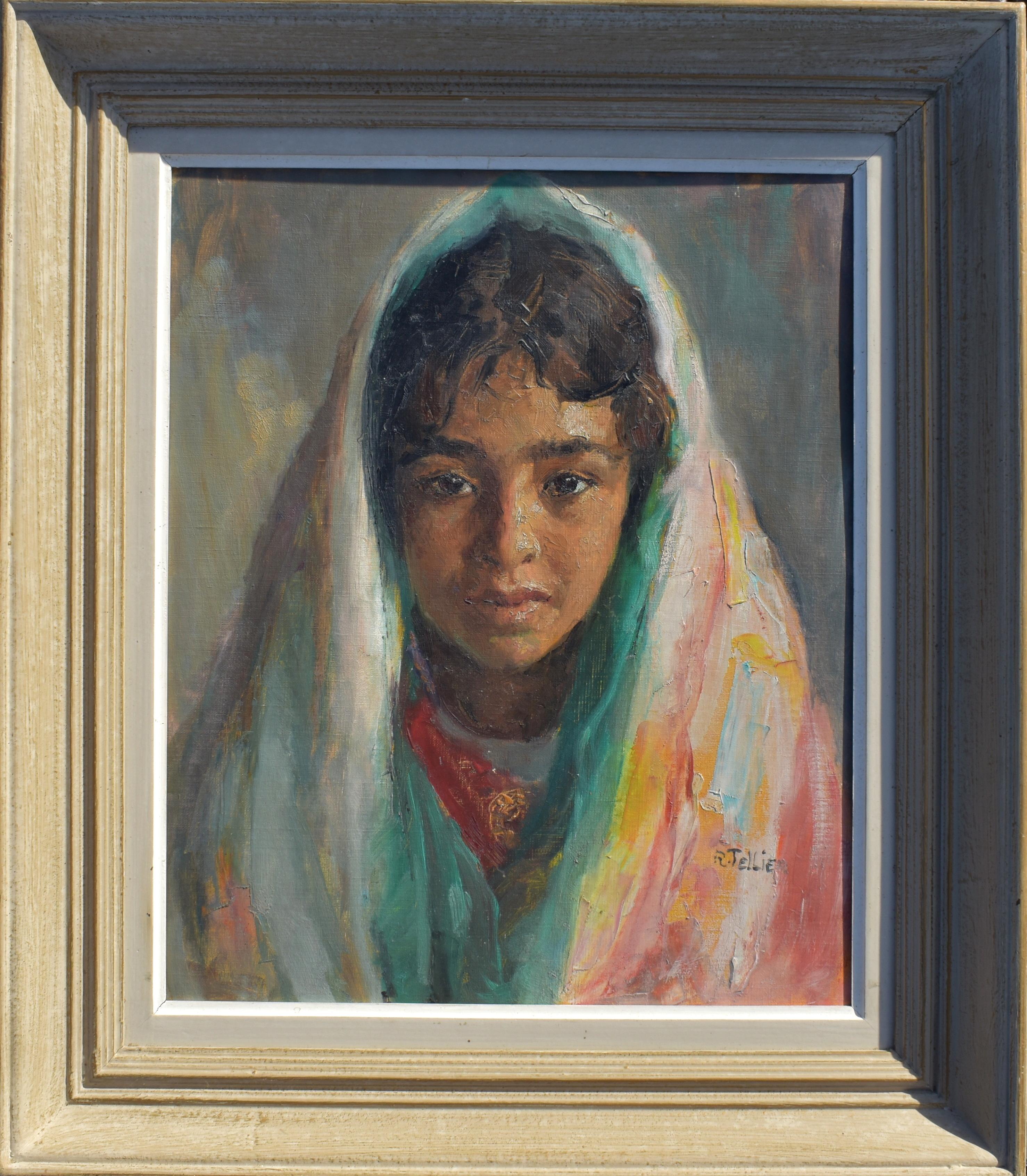Raymond Tellier Portrait Painting - Raymond TELLIER (1897-1985) Orientalist Portrait Oil Painting