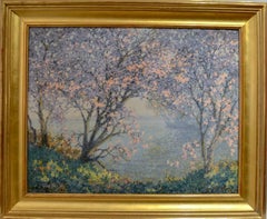 Large French Impressionist "Cherry Blossom" Oil Canvas 25 3/4 x 32 includes book