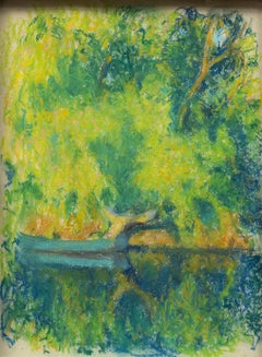 Pastel, Raymond Thibesart (1874-1968) « Barque sur la Seine »