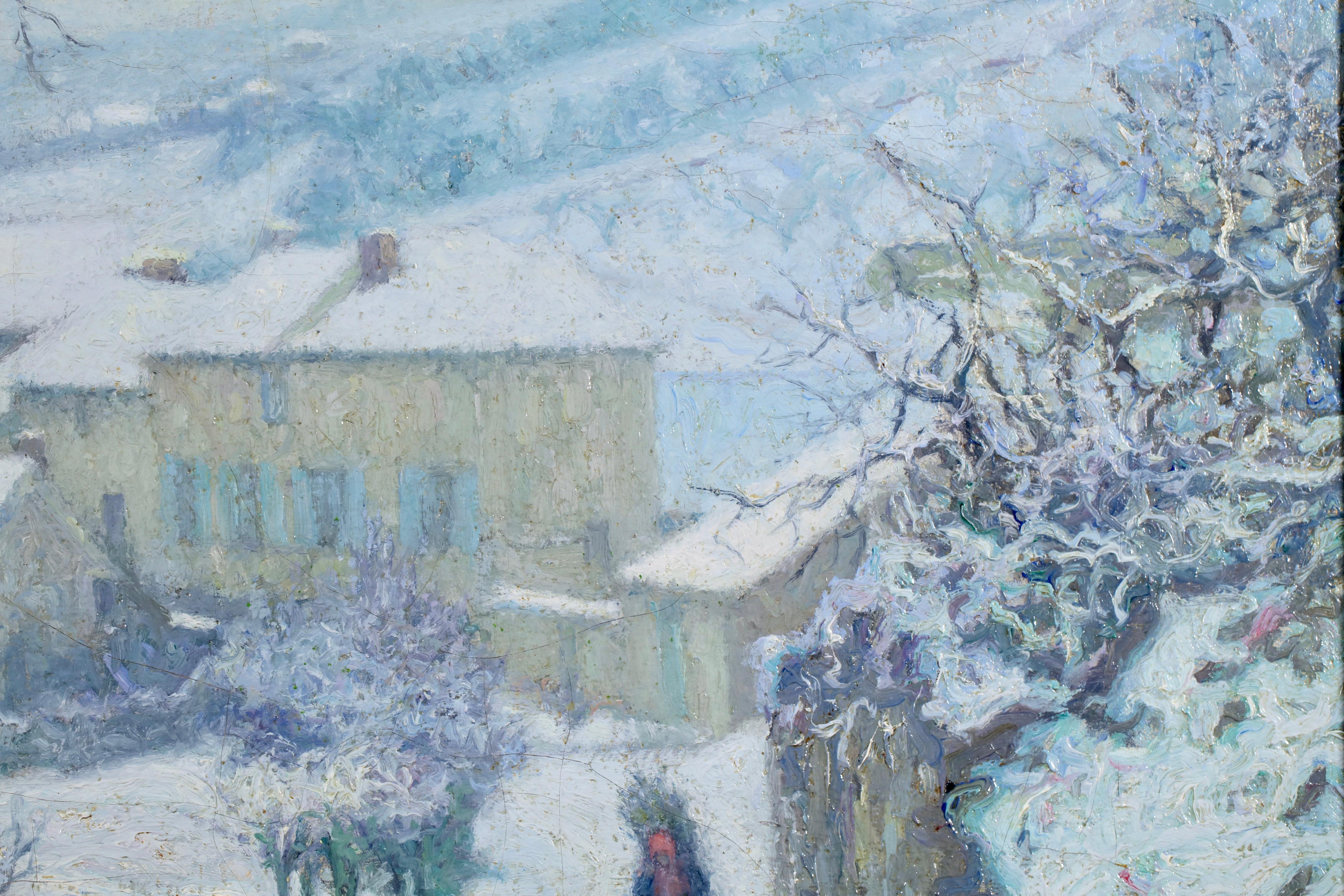 Charrette sous la neige - Postimpressionistische Landschaft, Öl von Raymond Thibesart im Angebot 2