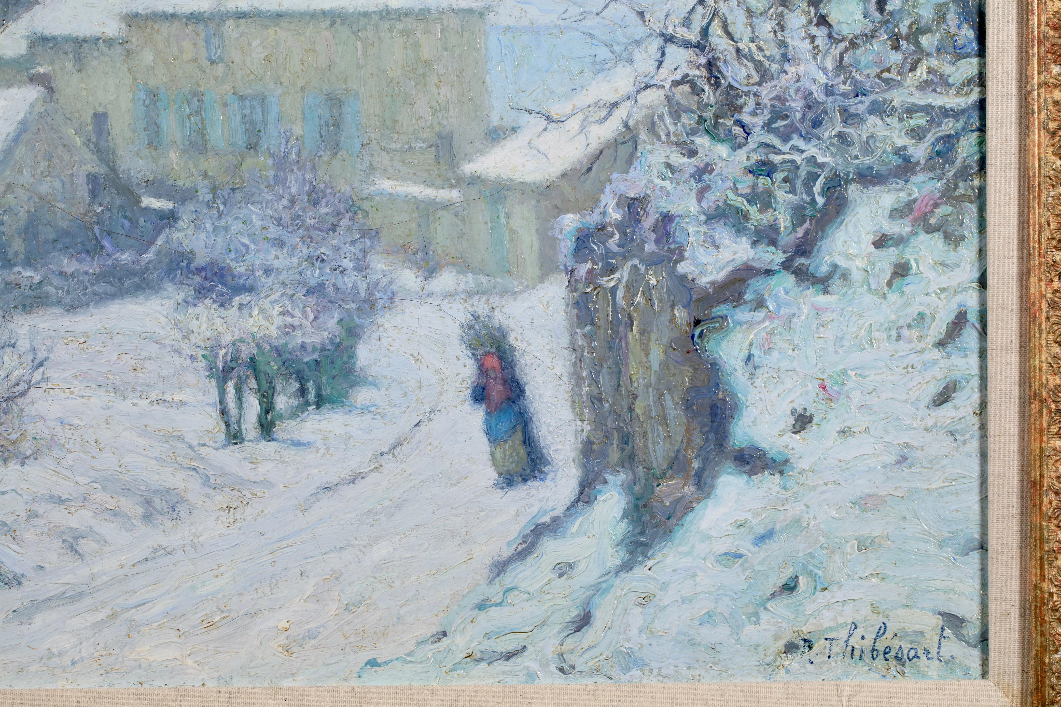 Charrette sous la neige - Postimpressionistische Landschaft, Öl von Raymond Thibesart im Angebot 7