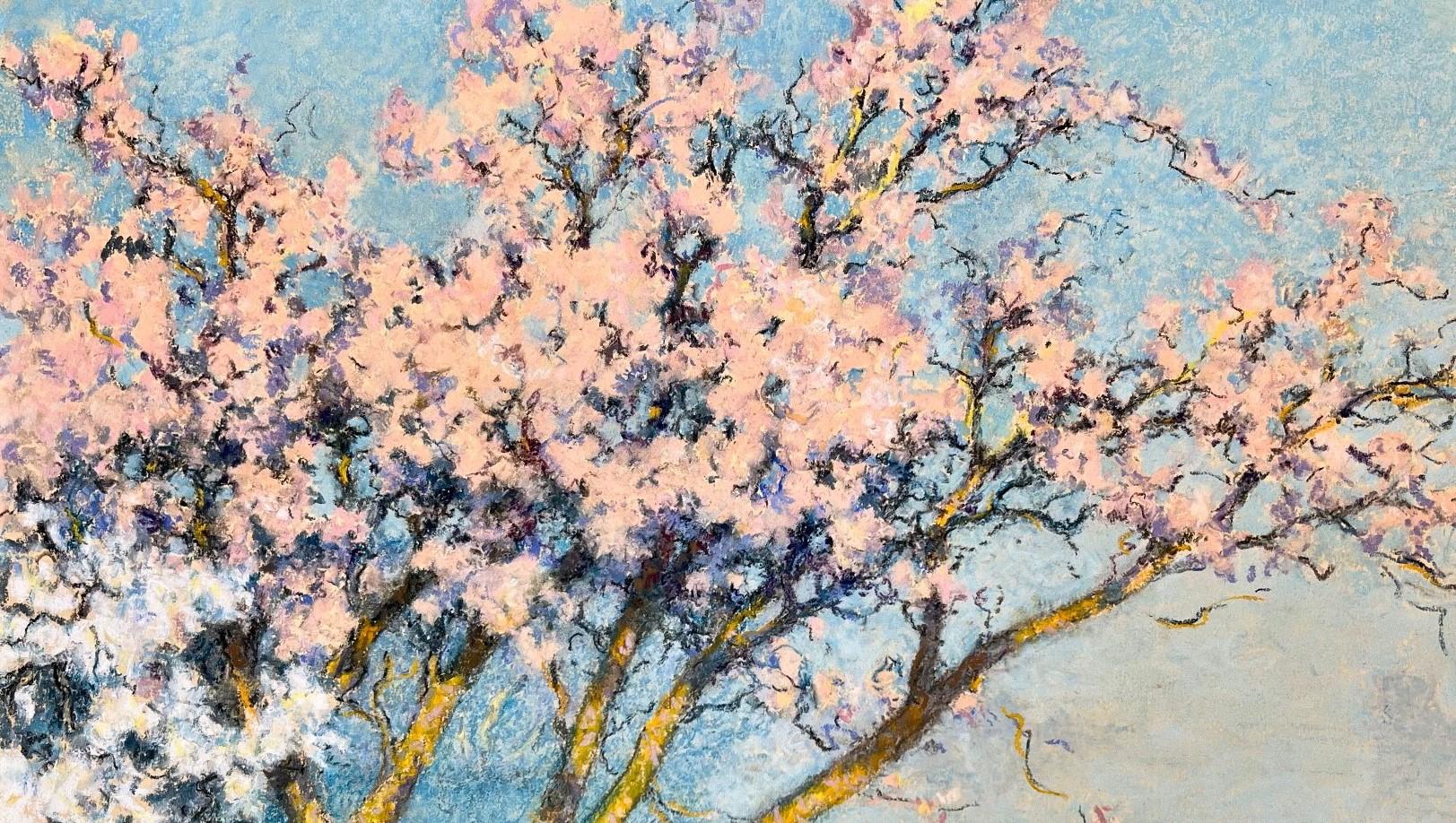 « Cherry Trees in Bloom on the Seine » Raymond Thibesart (France, 1874-1968) en vente 3