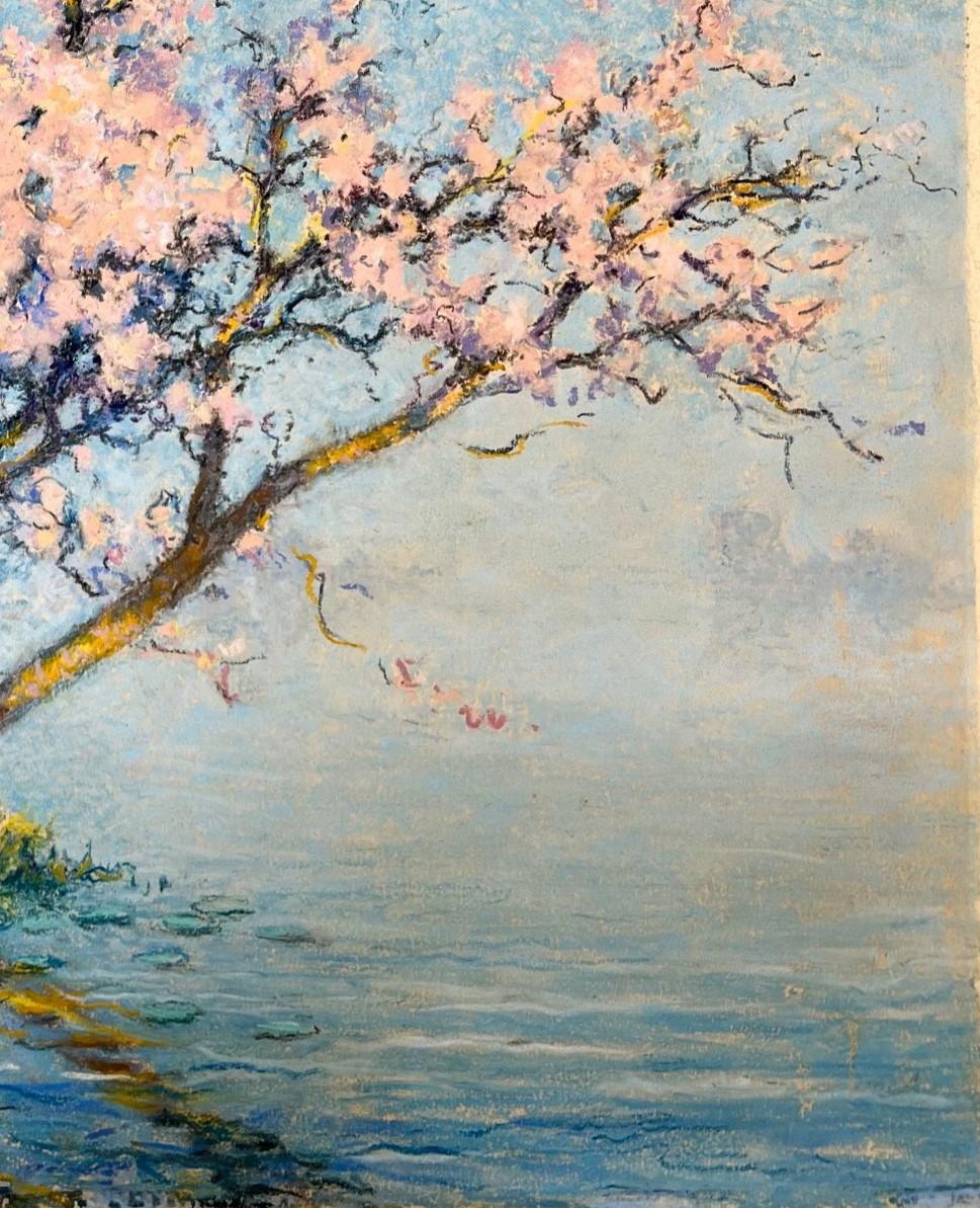 « Cherry Trees in Bloom on the Seine » Raymond Thibesart (France, 1874-1968) en vente 4