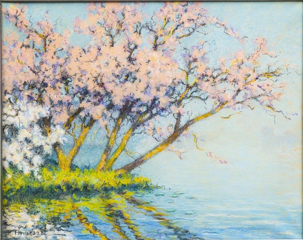 « Cherry Trees in Bloom on the Seine » Raymond Thibesart (France, 1874-1968) en vente 1