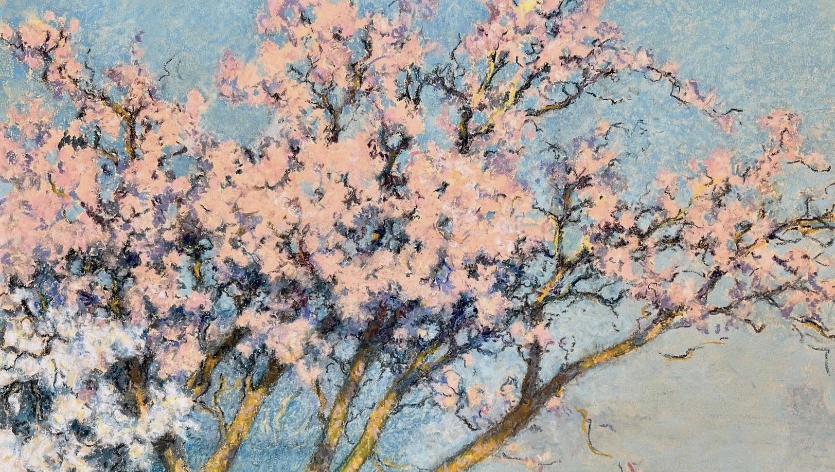 „Cherry Trees in Bloom on the Seine“ Raymond Thibesart (Frankreich, 1874-1968) im Angebot 4