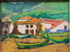 "Funchal, le Port" Post-Impressionist Pastel - Raymond Thibesart (1874-1968)