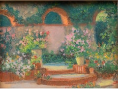 "Le Jardin à Vaux", anni '20 circa, Raymond Thibesart (Francia, 1874-1968), pastello