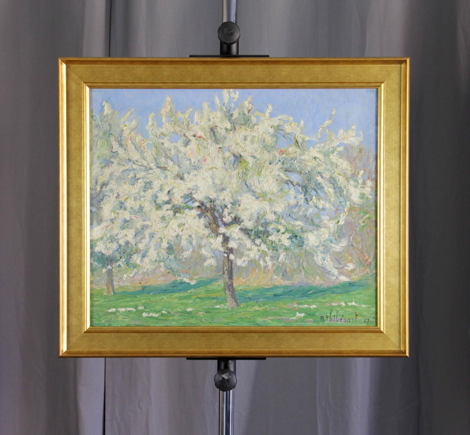 Le poirier en fleurs - Post-Impressionist Painting by Raymond Thibesart