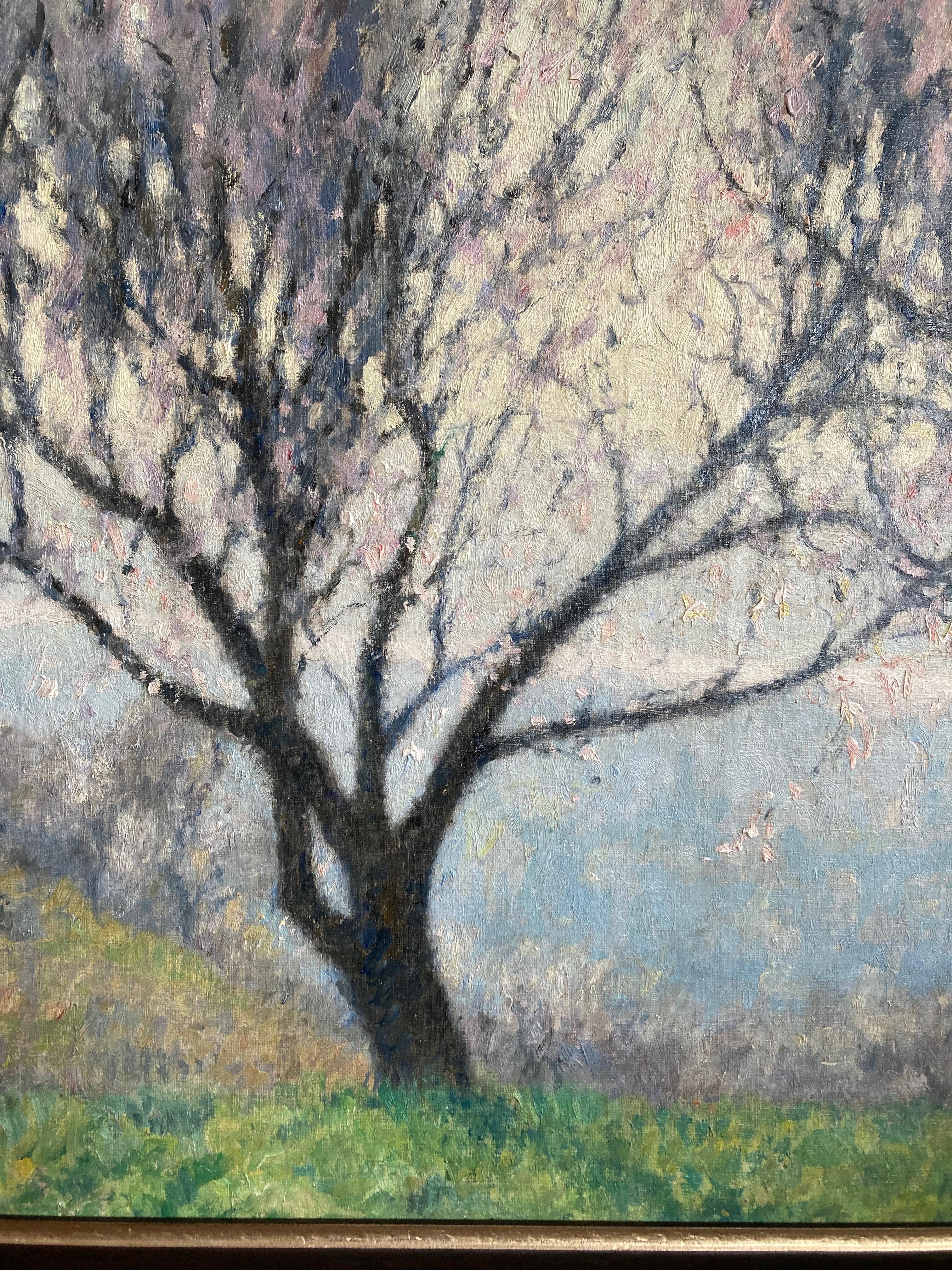 Painted from a high vantage point on the banks of the Seine and peering though a curtain of cherry blossom, this dream like vista captures the hazy light of a spring morning.  A beautiful image in very good original condition.

Raymond Thibésart
