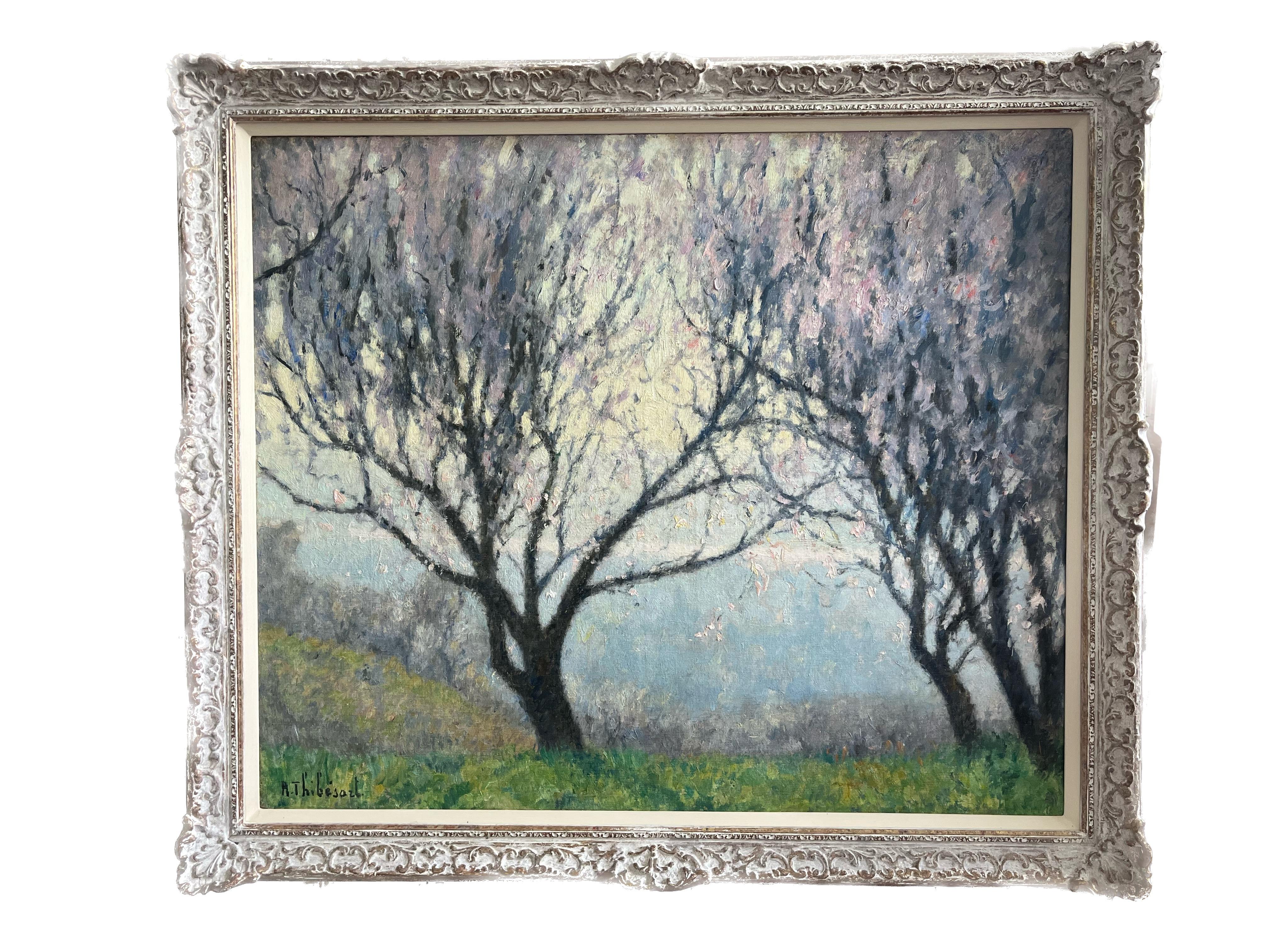 Raymond Thibesart Landscape Painting -  Raymond Thibésart, French Impressionist, Springtime on the banks of the Seine