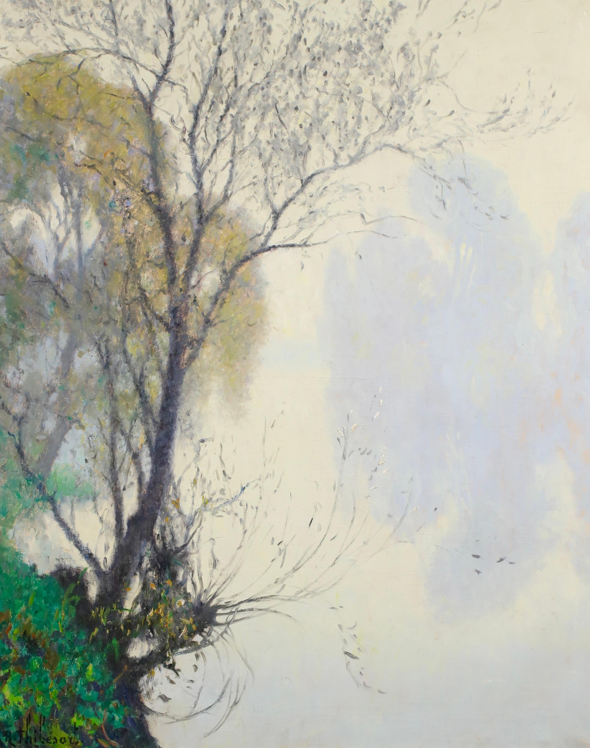 Reflektionen – Postimpressionistische Landschaft, Ölgemälde von Raymond Thibesart im Angebot 9