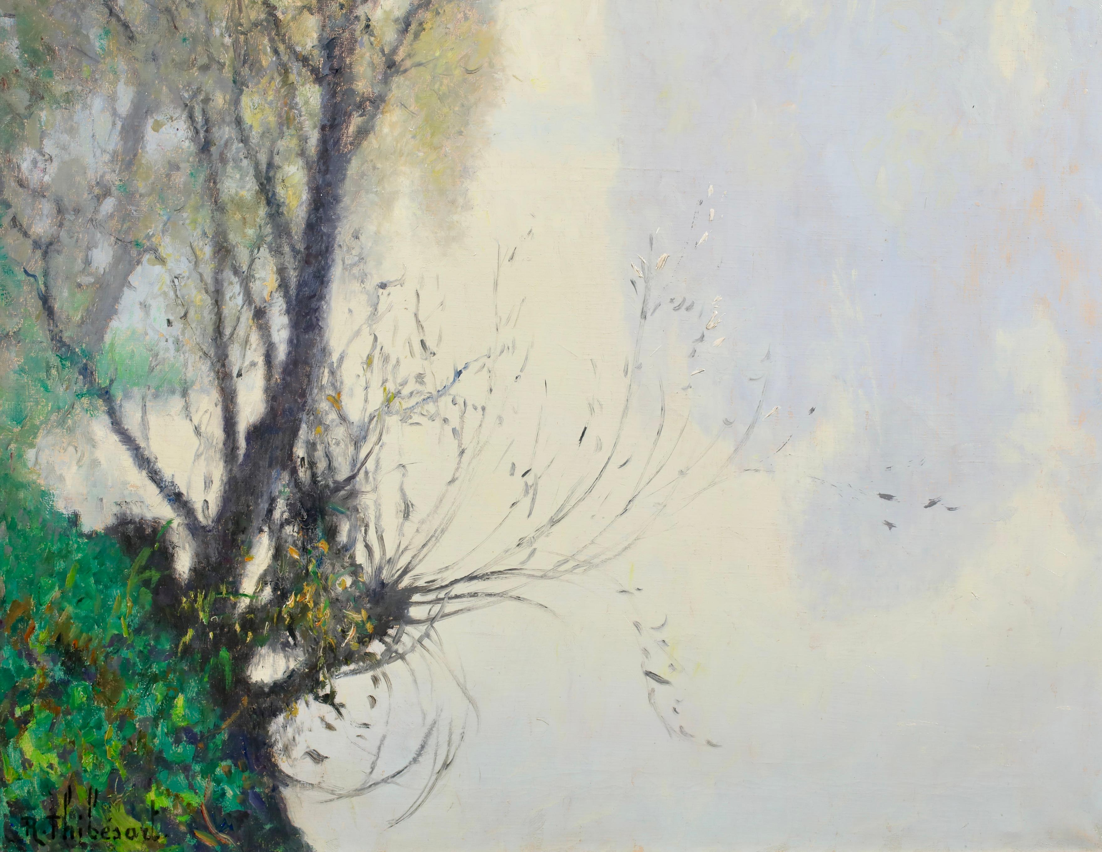 Reflektionen – Postimpressionistische Landschaft, Ölgemälde von Raymond Thibesart im Angebot 1