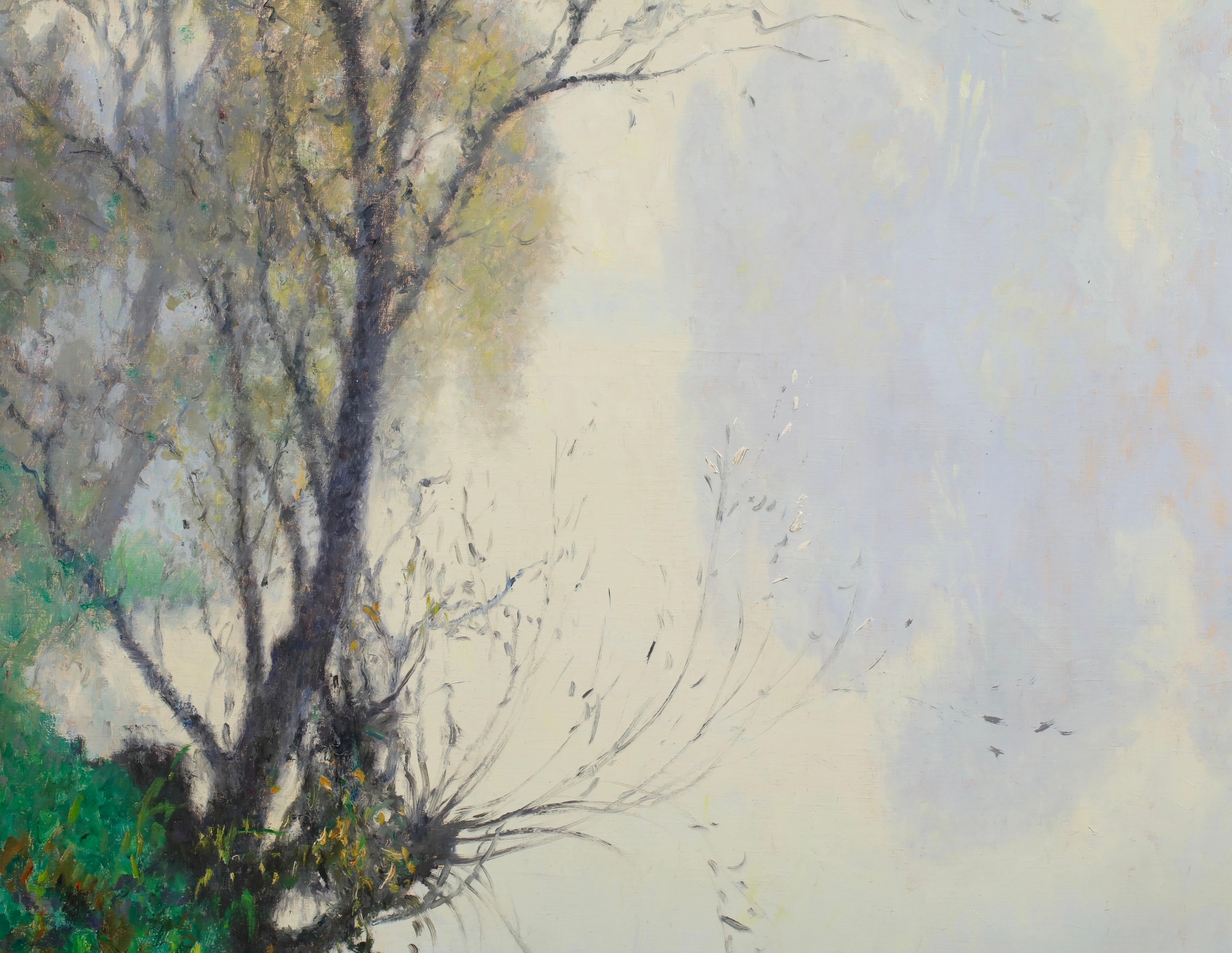 Reflektionen – Postimpressionistische Landschaft, Ölgemälde von Raymond Thibesart im Angebot 2