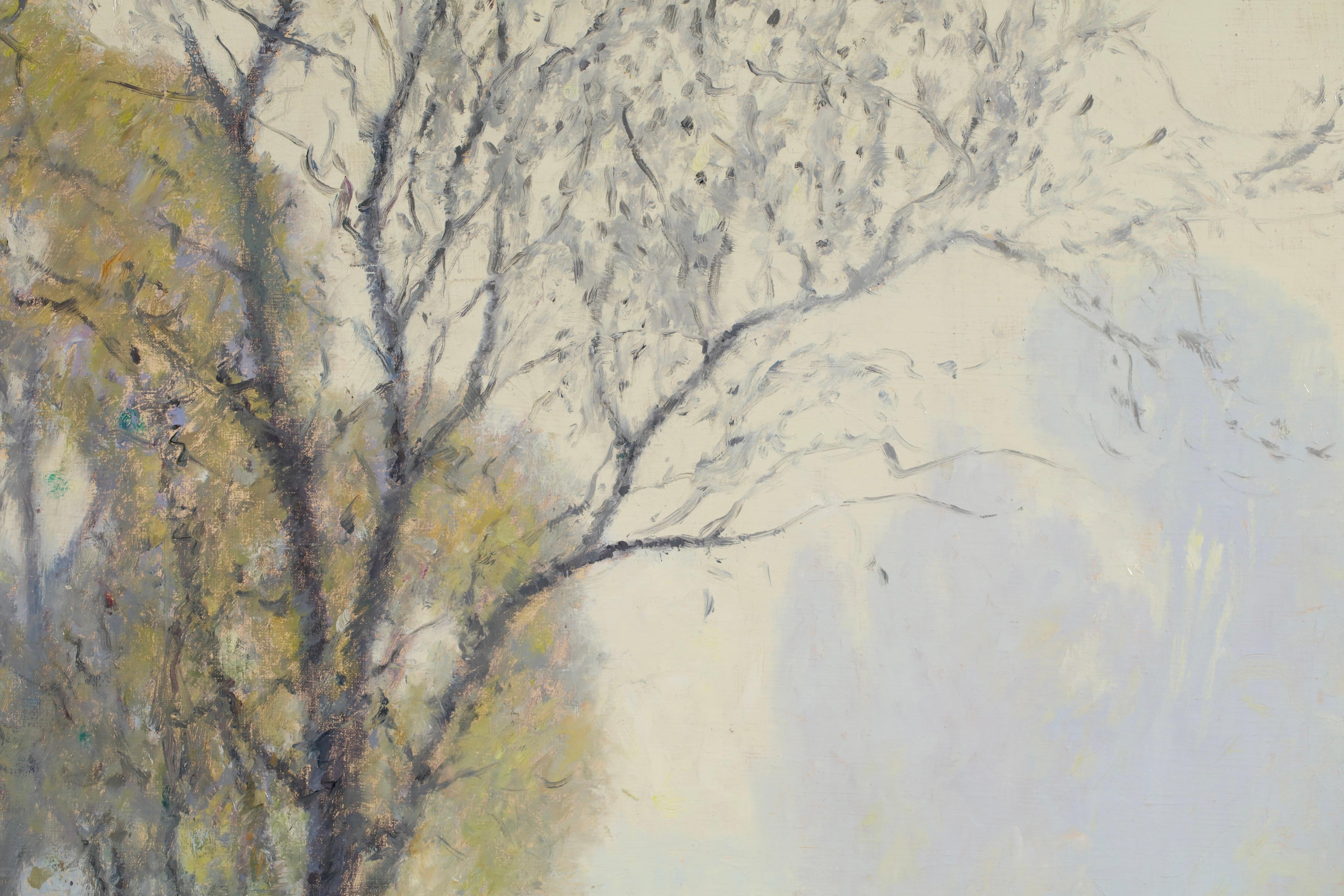 Reflektionen – Postimpressionistische Landschaft, Ölgemälde von Raymond Thibesart im Angebot 4