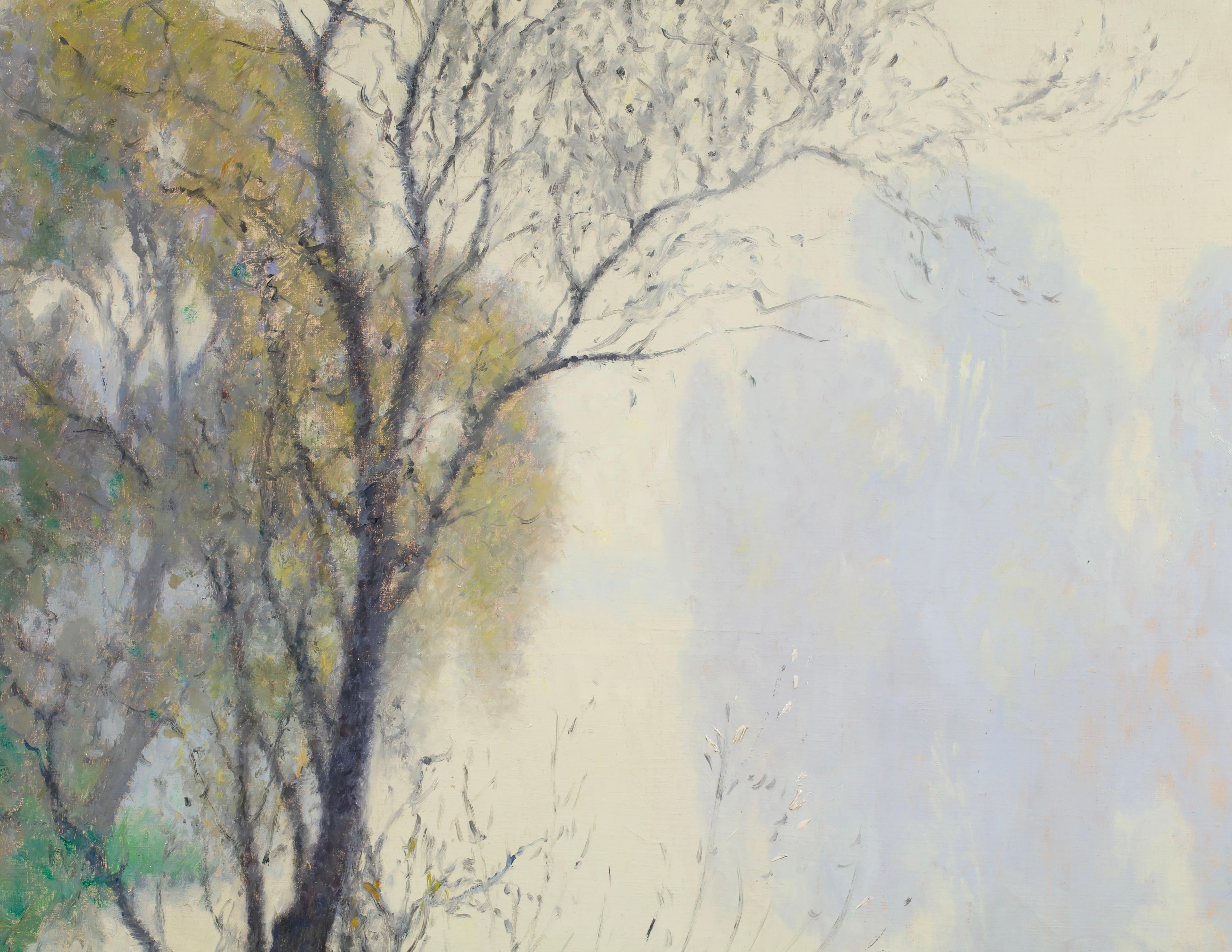 Reflektionen – Postimpressionistische Landschaft, Ölgemälde von Raymond Thibesart im Angebot 7
