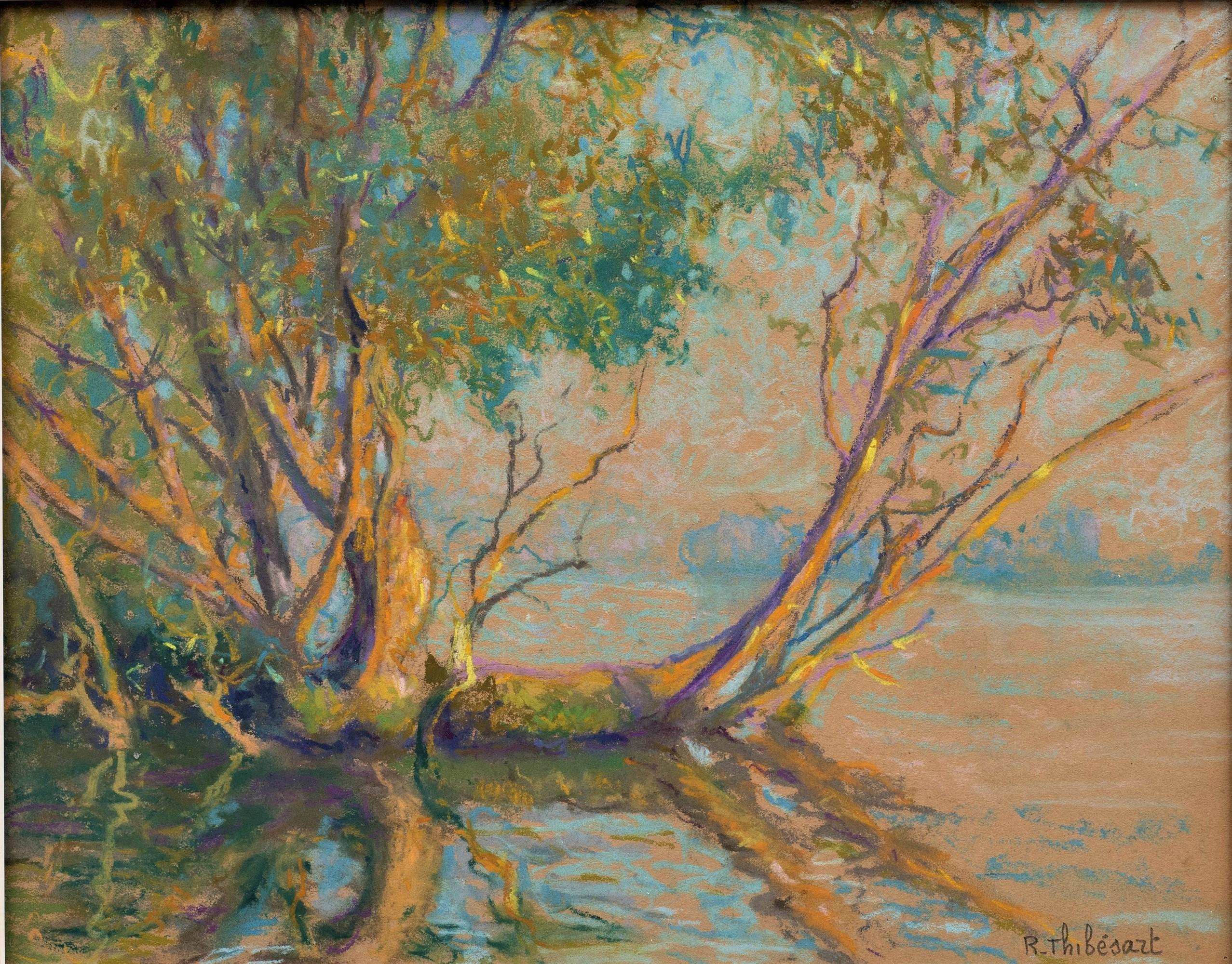 Un coucher de soleil sur la Seine (Coucher de Soleil sur la Seine) Raymond Thibesart, années 1920 en vente 1