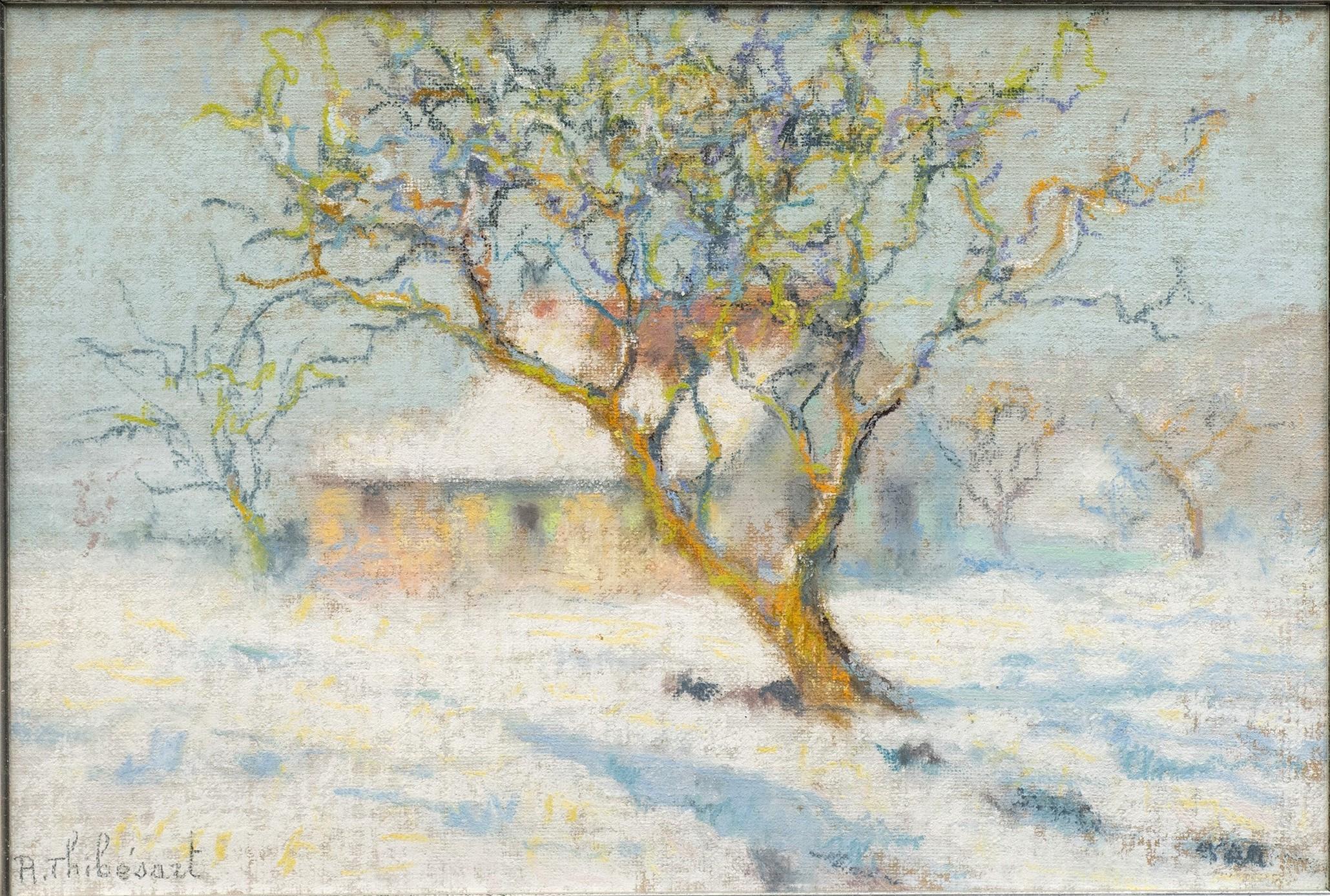 Tree and House Under the Snow (Arbre et Maison Sous la Neige) Raymond Thibesart. For Sale 1