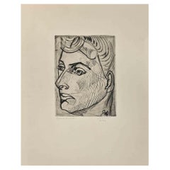 Portrait - Original Etching by Raymond Veysset - Mid-20th Century