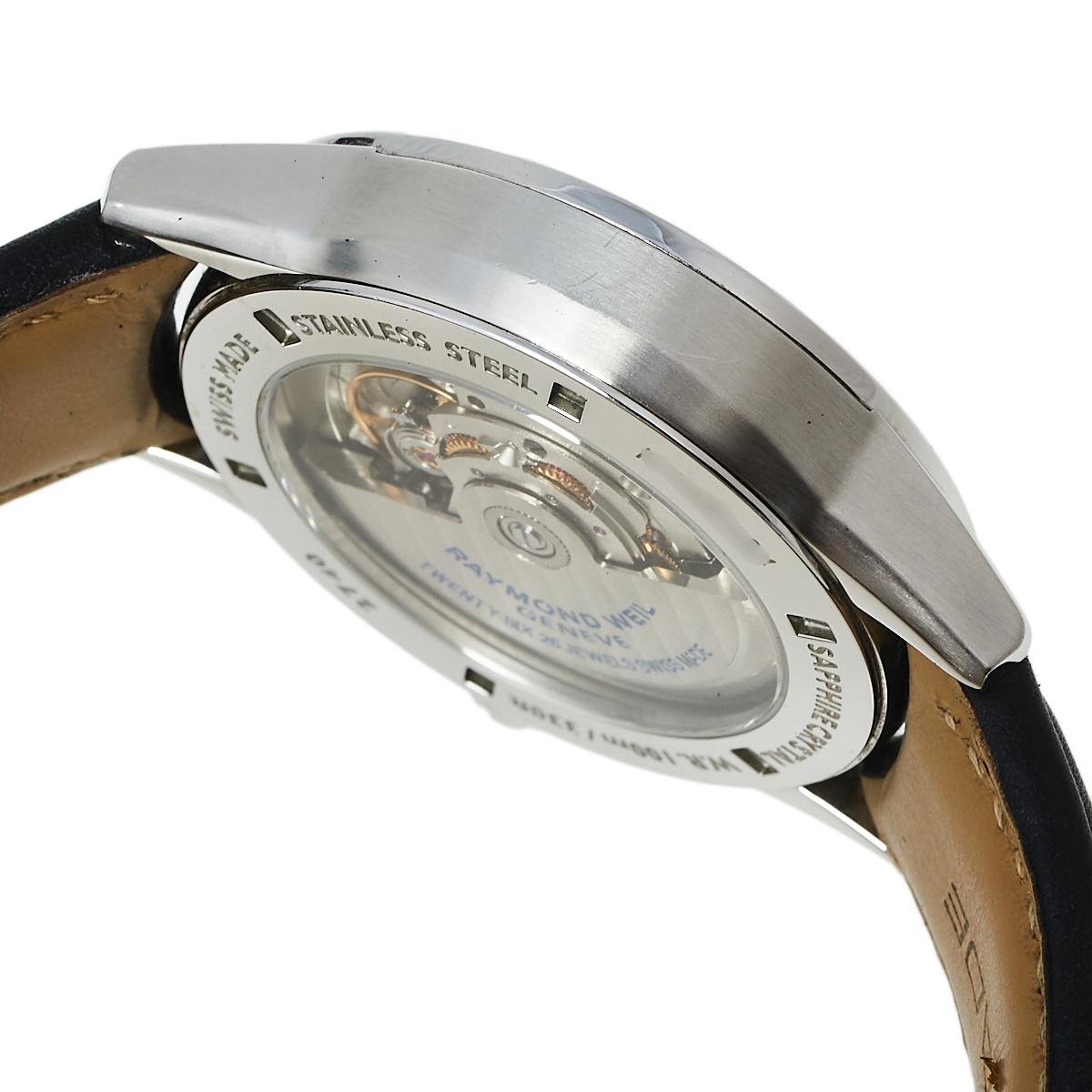 Raymond Weil Black Stainless Steel Leather Freelanc  Men's Wristwatch 42.50 mm 1