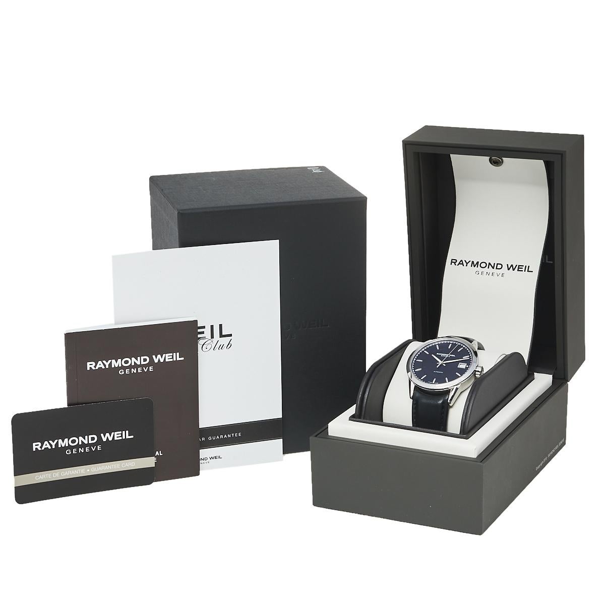 Raymond Weil Black Stainless Steel Leather Freelanc  Men's Wristwatch 42.50 mm 2