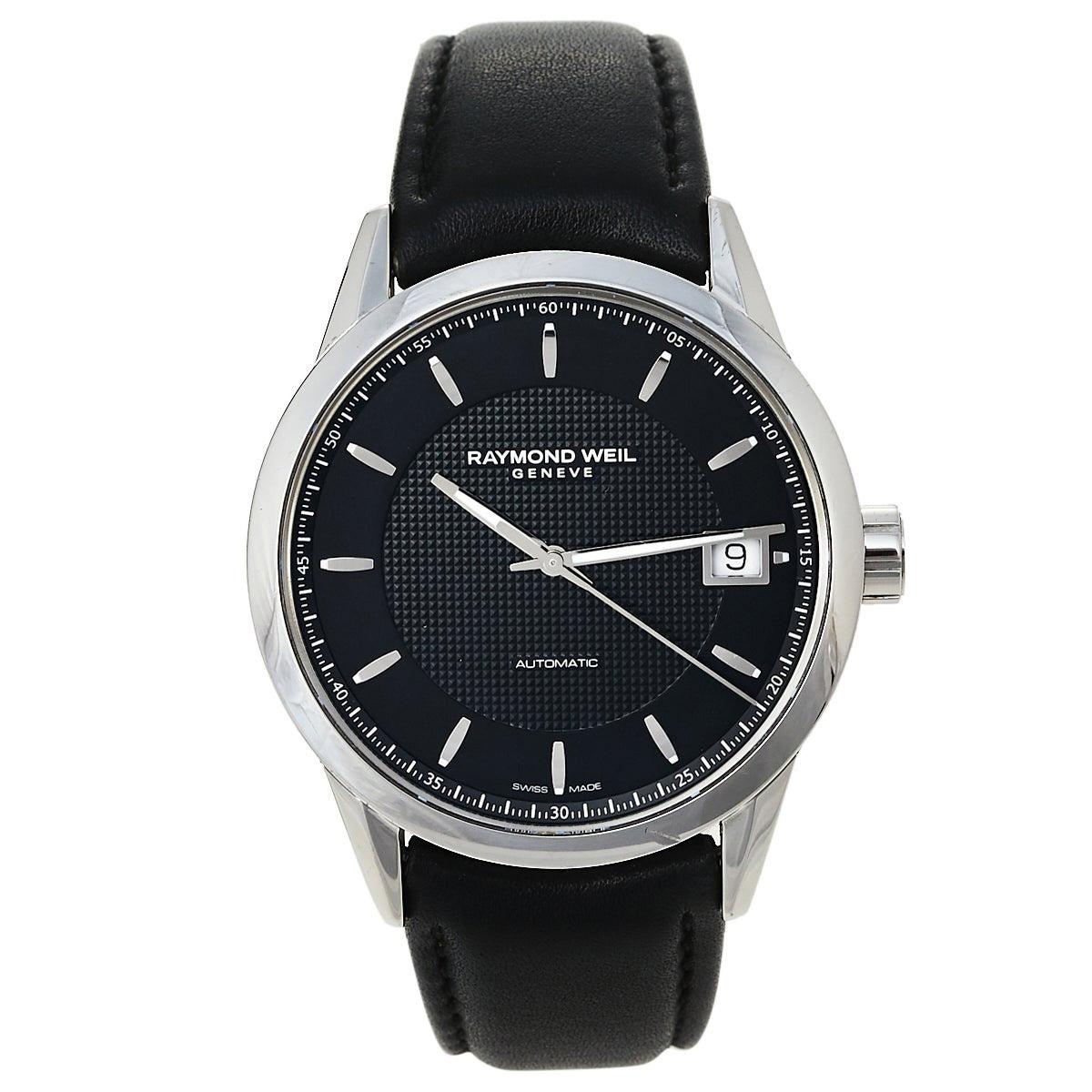 Raymond Weil Black Stainless Steel Leather Freelanc  Men's Wristwatch 42.50 mm